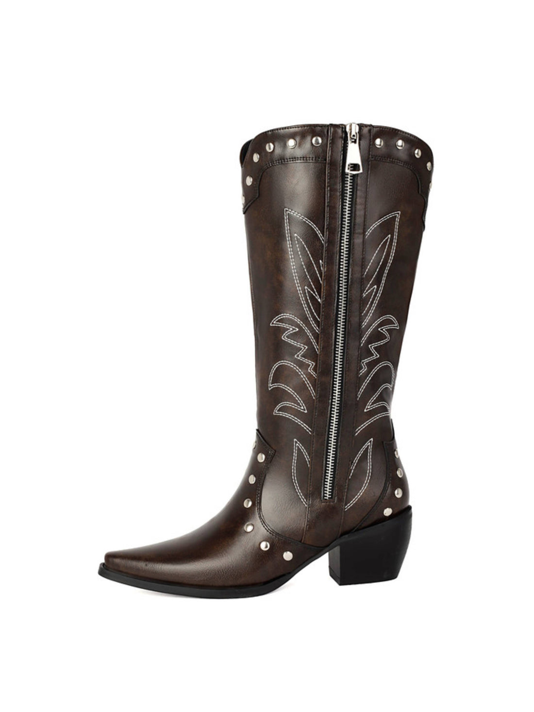 Classic Embroidered Snip Toe Dark Brown Cowgirl Boots Mid Calf