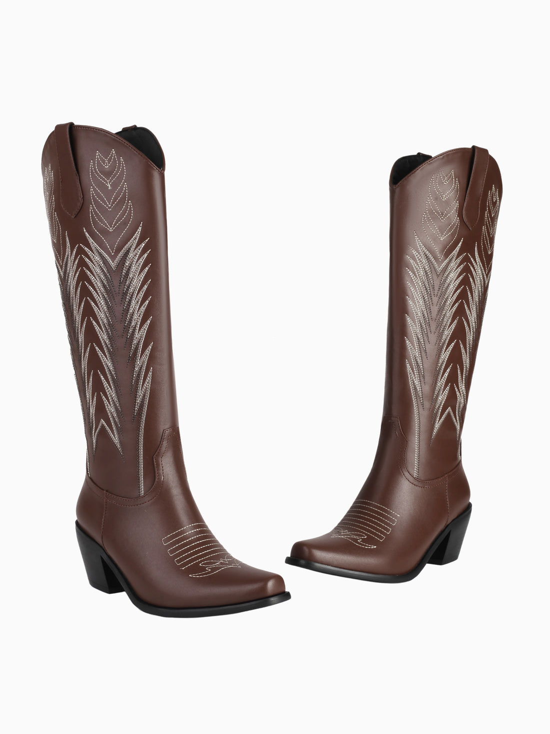 Classic Feather Brown Knee High Cowgirl Boots