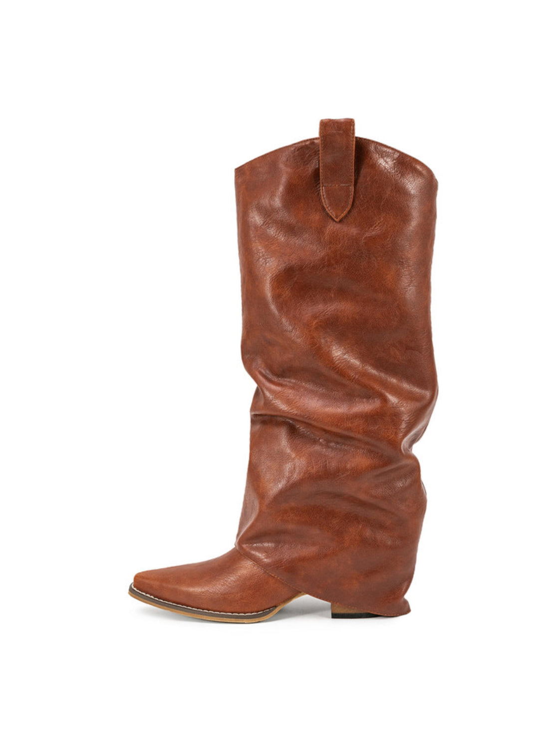 Classic Fold Over Snip Toe Mid Calf  Cowgirl Boots Brown