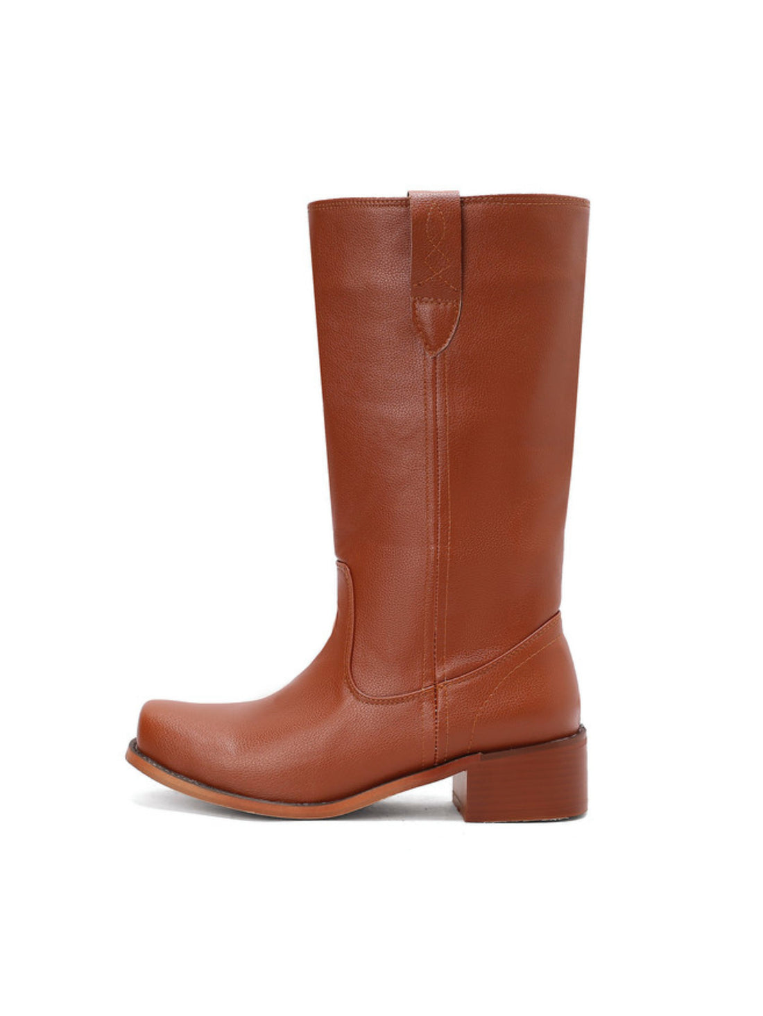 Classic Square Toe Block Heel Brown Western Boots for Women