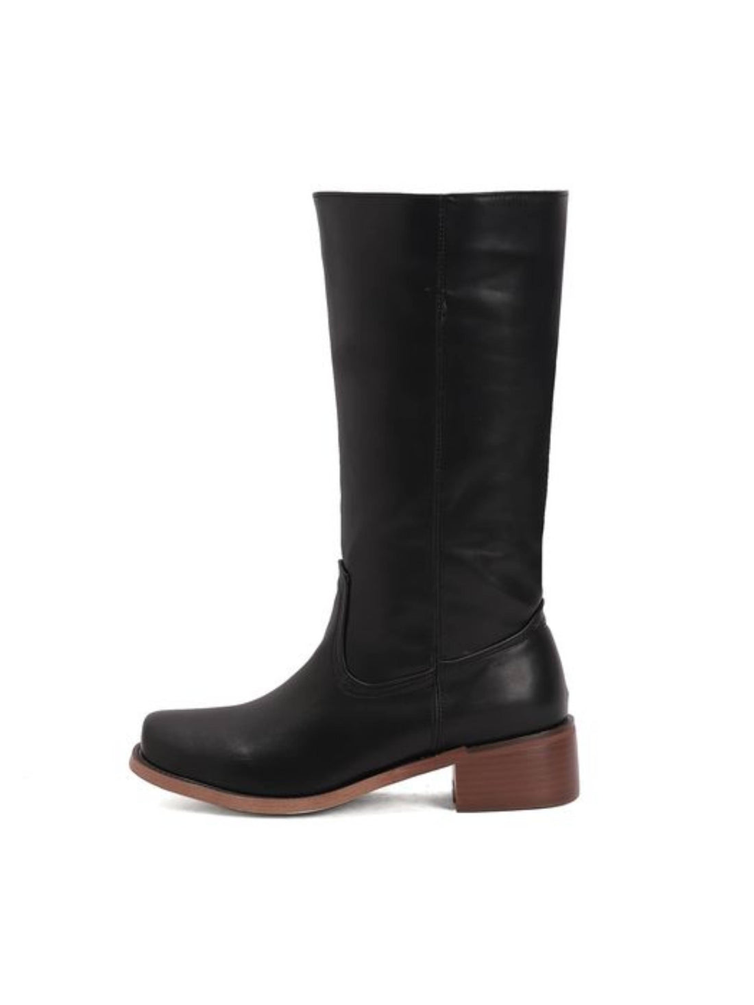 Classic Square Toe Mid Calf Black Cowboy Cowgirl Boots