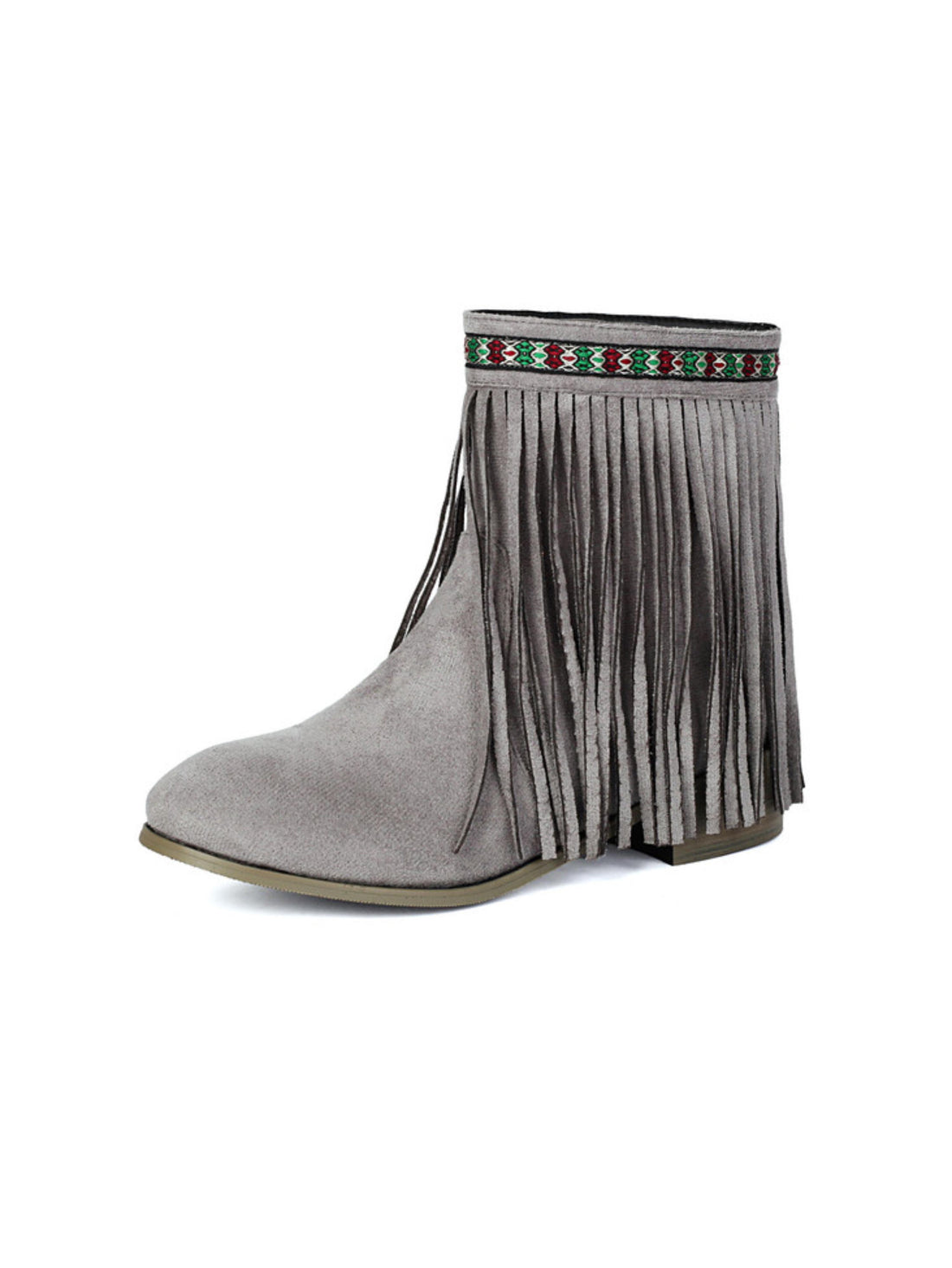 Colorful Edge Gray Ankle Cowgirl Boots with Fringe