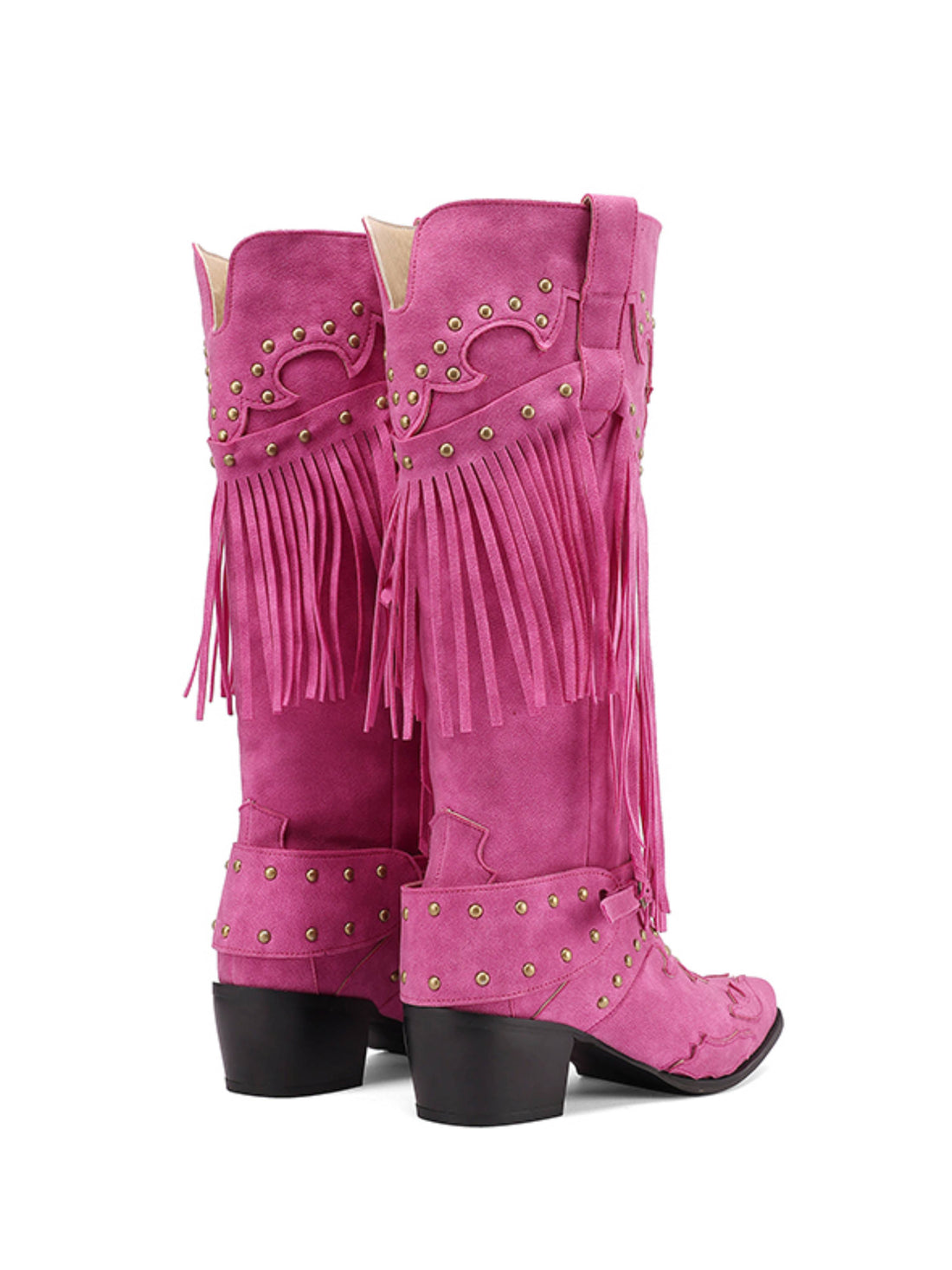 Concert Look Studs & Layered Fringe Hot Pink Cowboy Boots