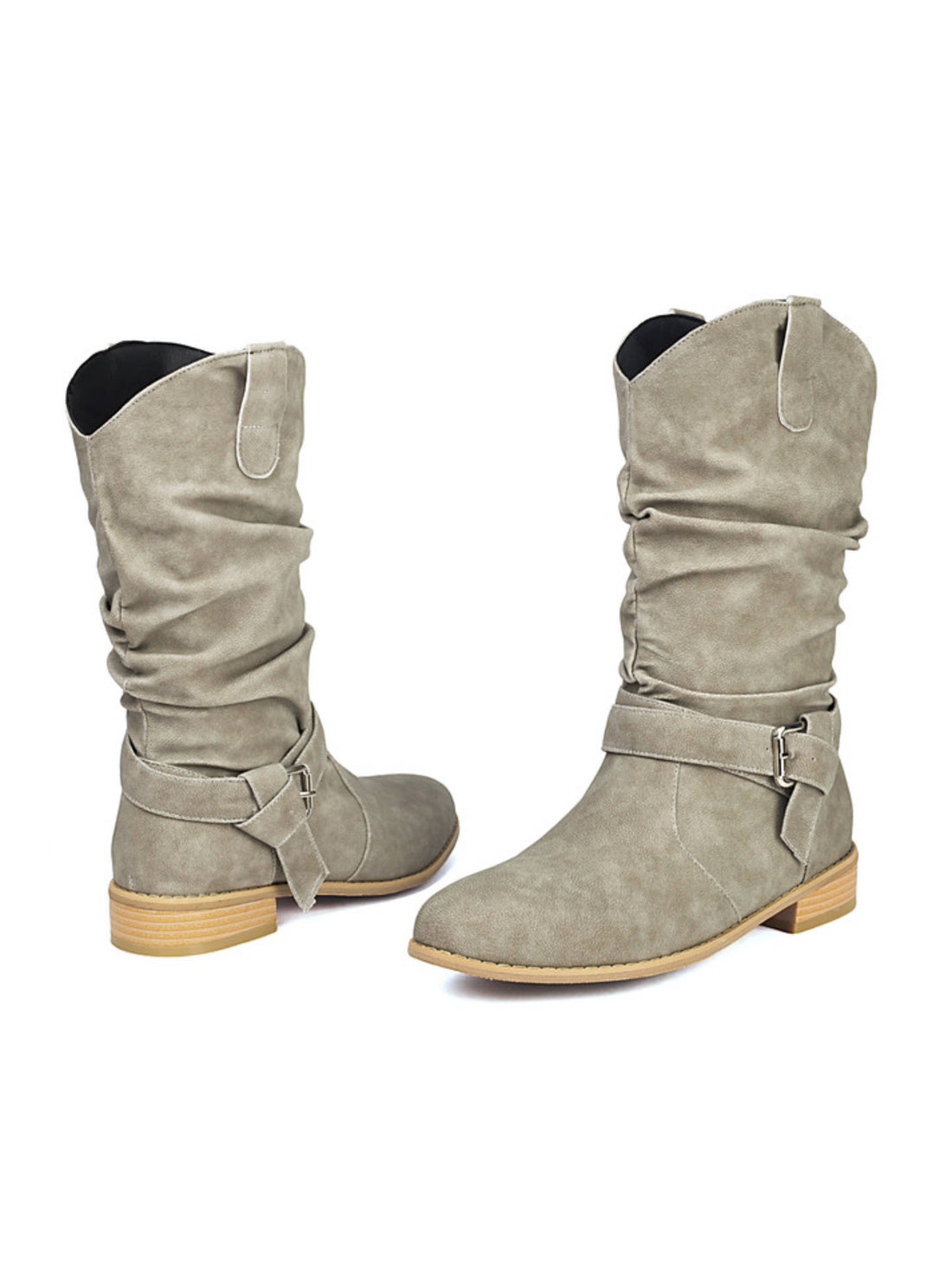 Cool Flat Grey Slouchy Western Mid-Calf Boots for Women