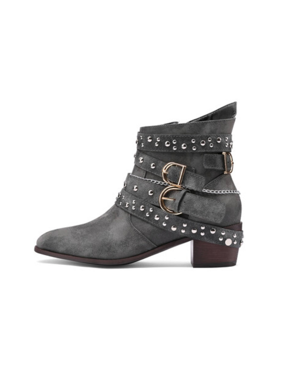 Cool Studded Chain Ankle Taupe Western Boots with Buckles