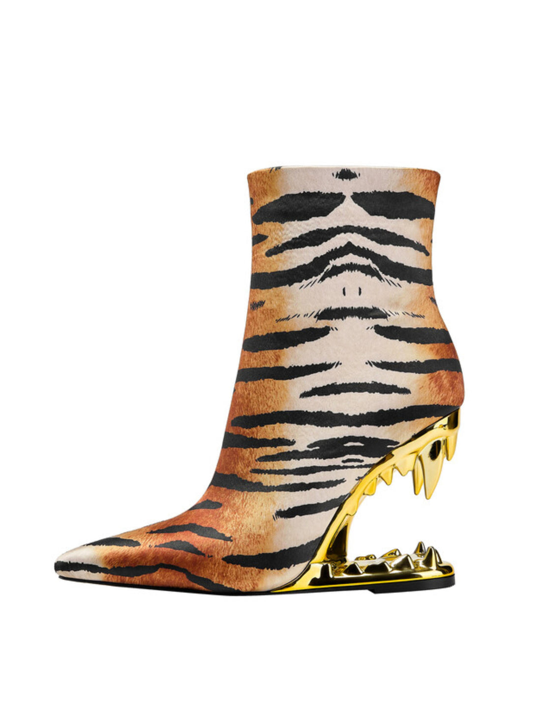 Cool Tiger Pattern Gold Teeth Heel Cowboy Boots