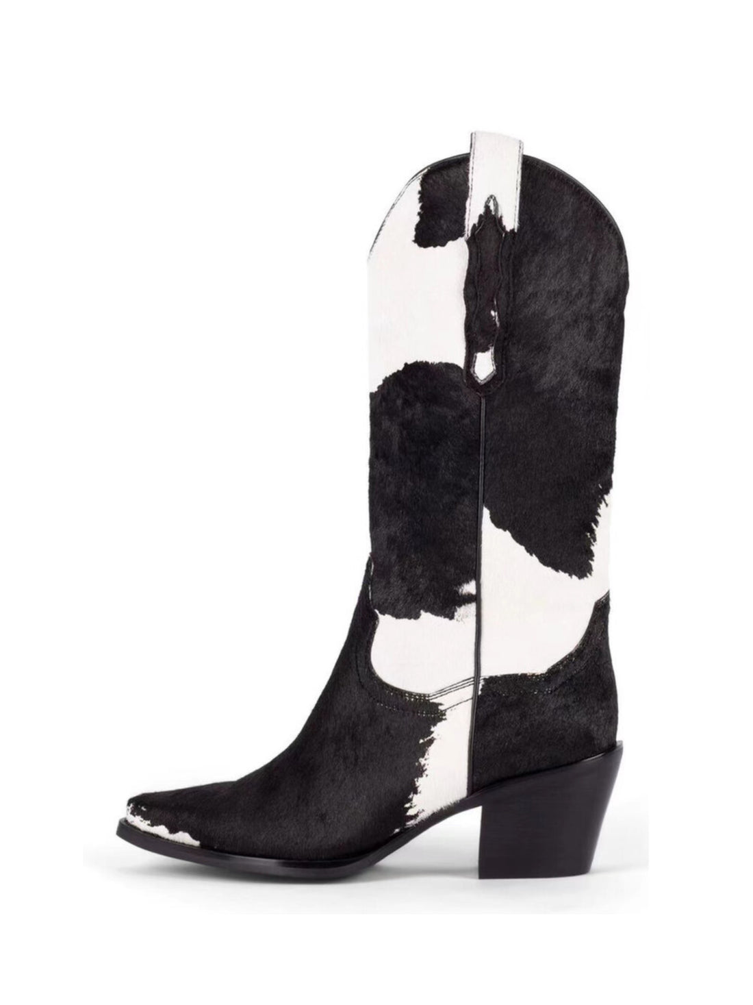 Cow Pattern Calf Hair Long Black and White Cowgirl Boots