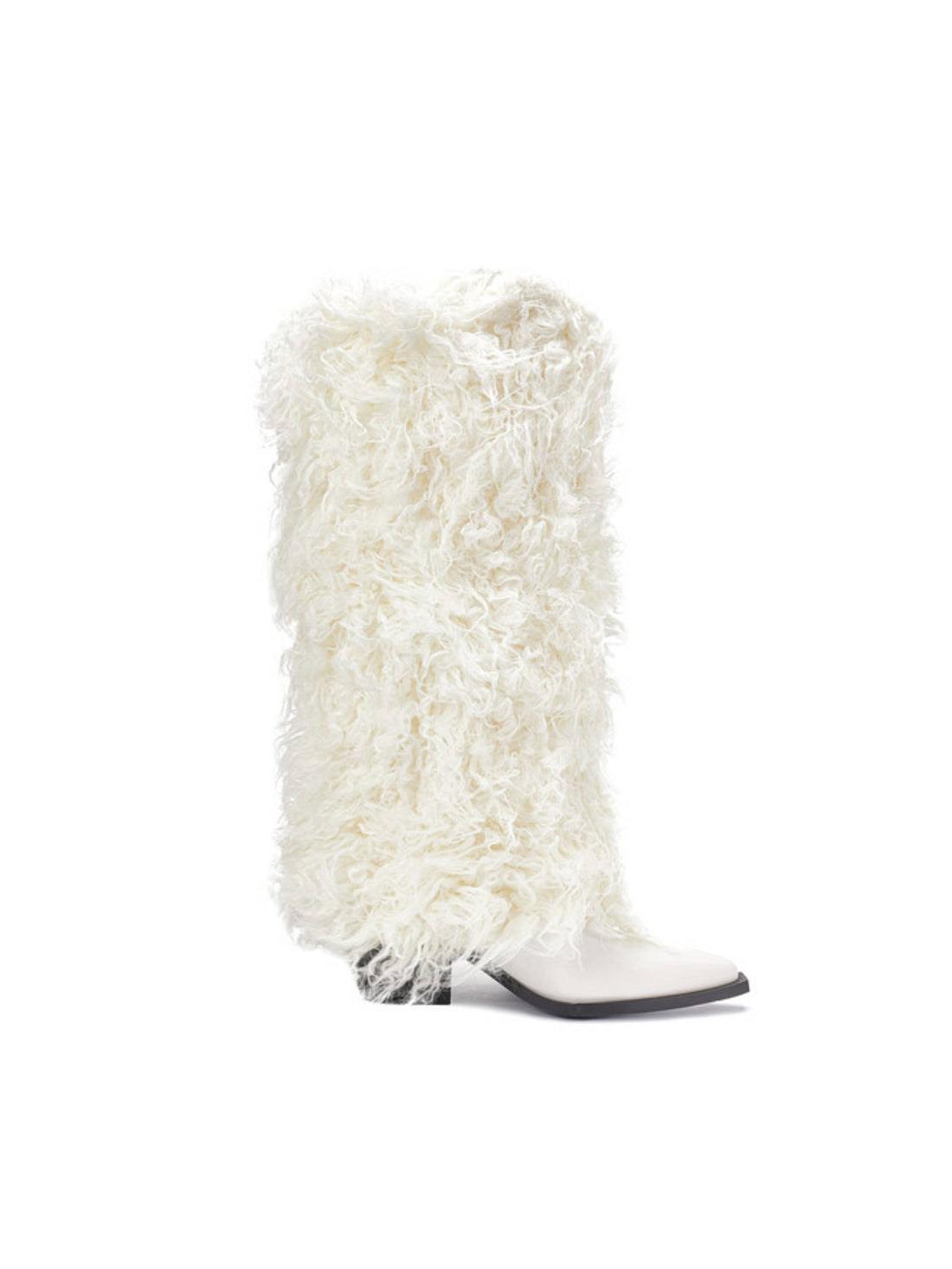 Cowgirl Style Furry White Tall Winter Boots Women