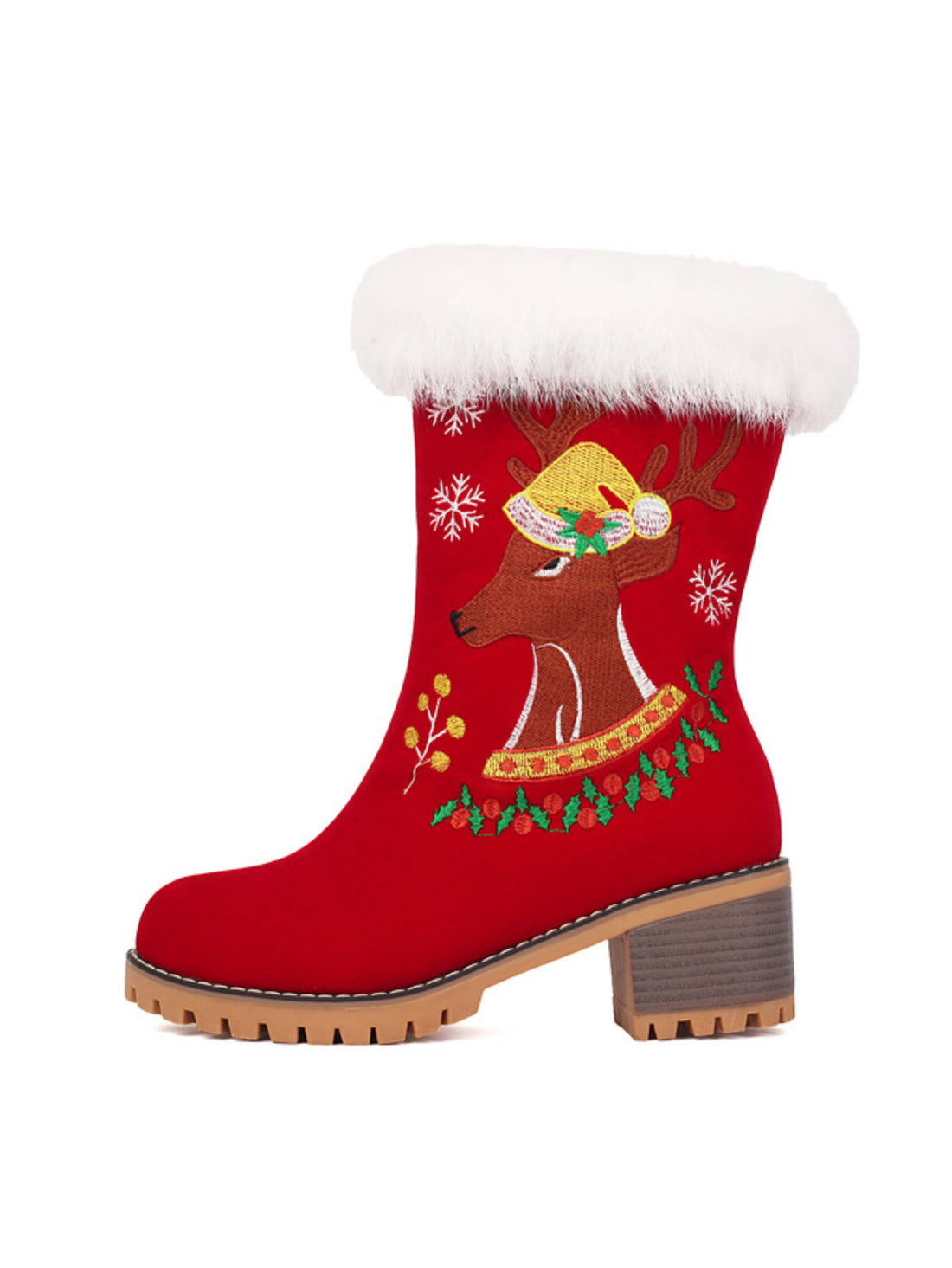 Cozy Christmas Red Faux Fur Mid-Calf Winter Boots