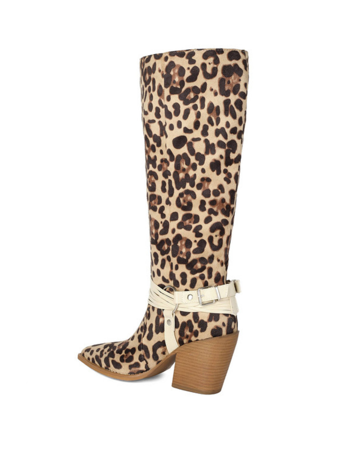 Cream & Black Leopard Animal Print Tall Cowboy Boots Women