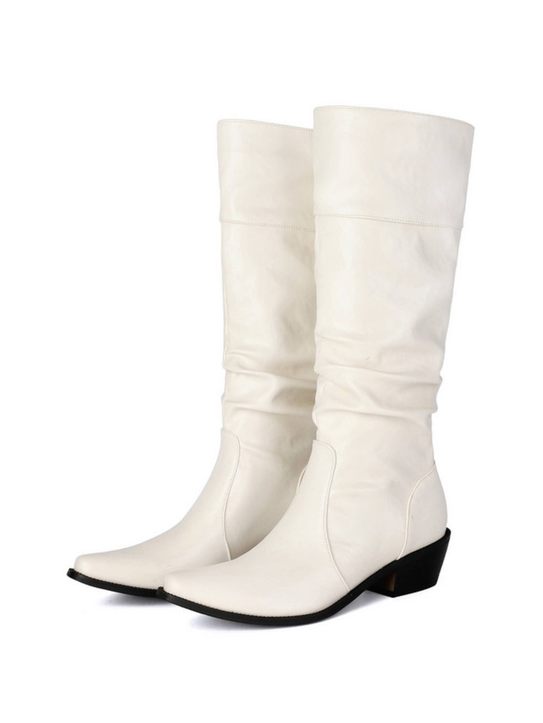 Cream White Slouch Tall Cowgirl Boots Snip Toe