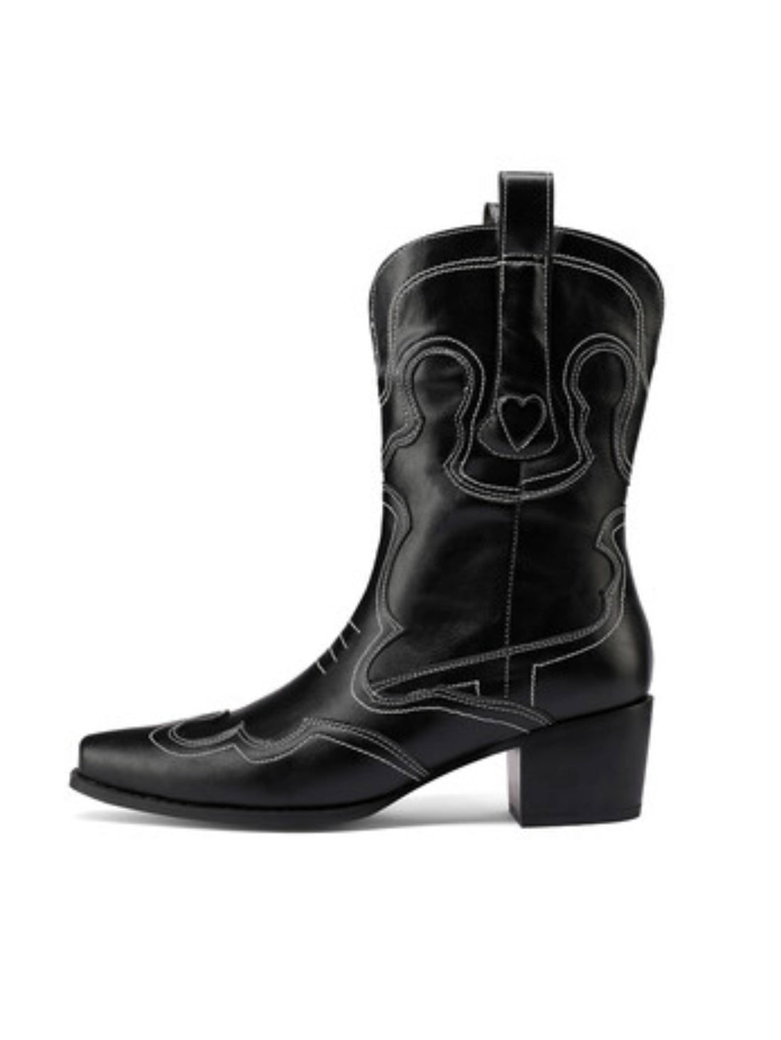 Cute & Edgy Style Heart-Stitched Black Western Boots