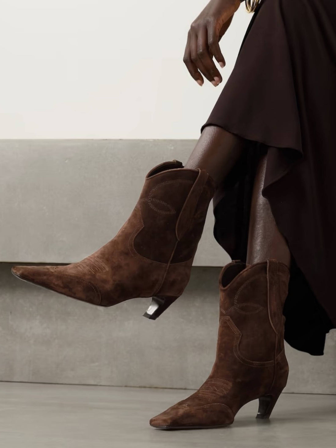Fashion Dark Brown Kitten Heel Women's Square Toe Cowgirl Boots