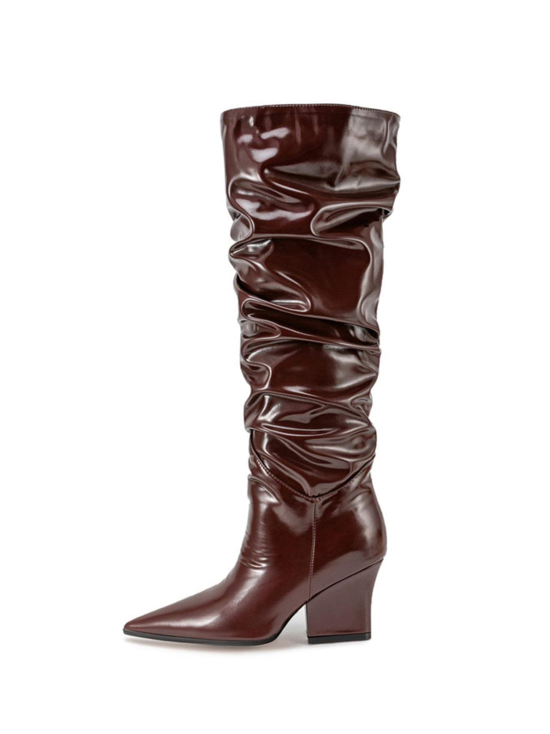 Dark Brown Pointed Mid Calf Boots Western Slouchy Shaft