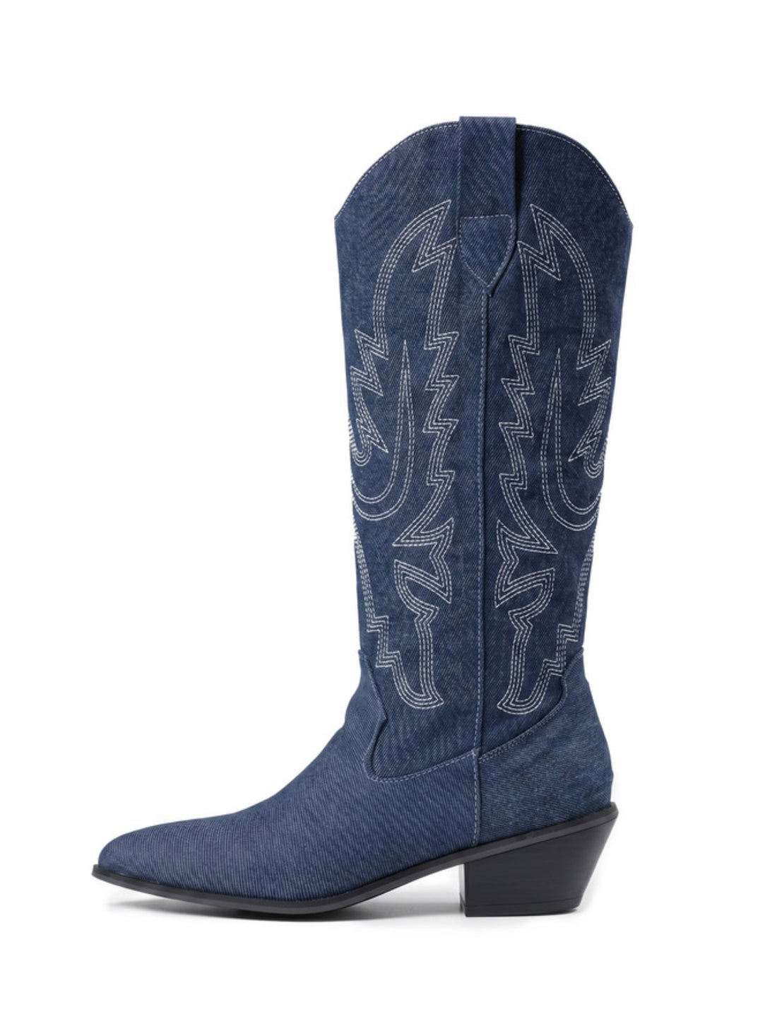 Dark Indigo Denim Blue Embroidered Tall Cowgirl Boots