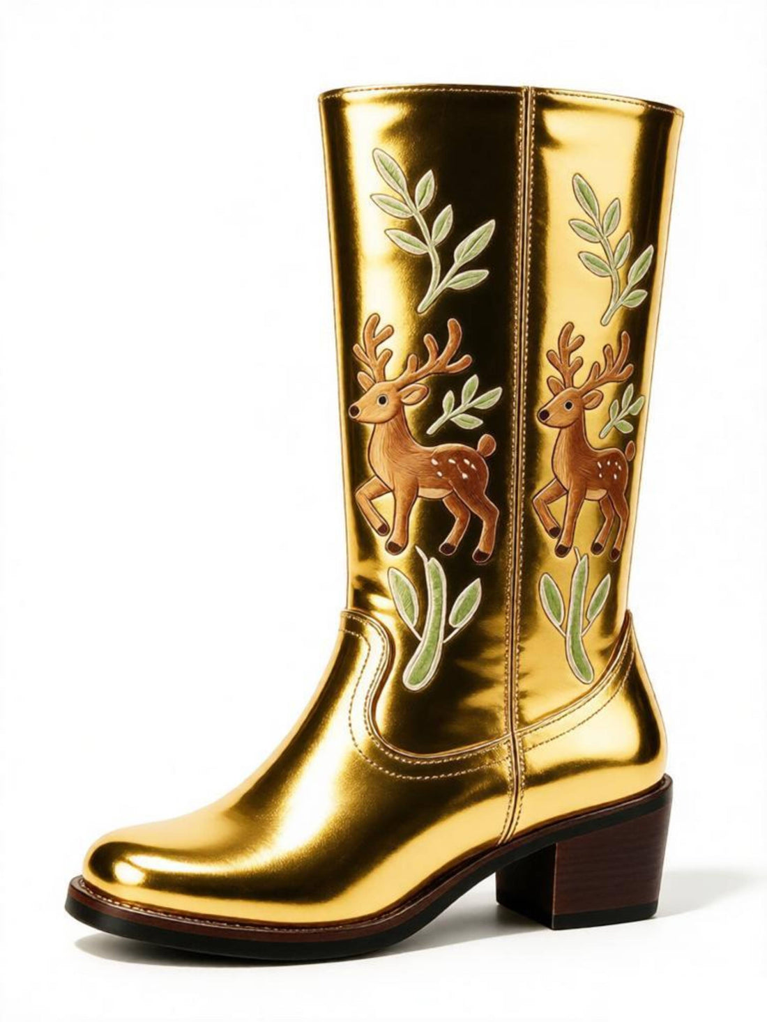 Dazzling Metallic Gold Christmas Festival Deer Cowboy Boots