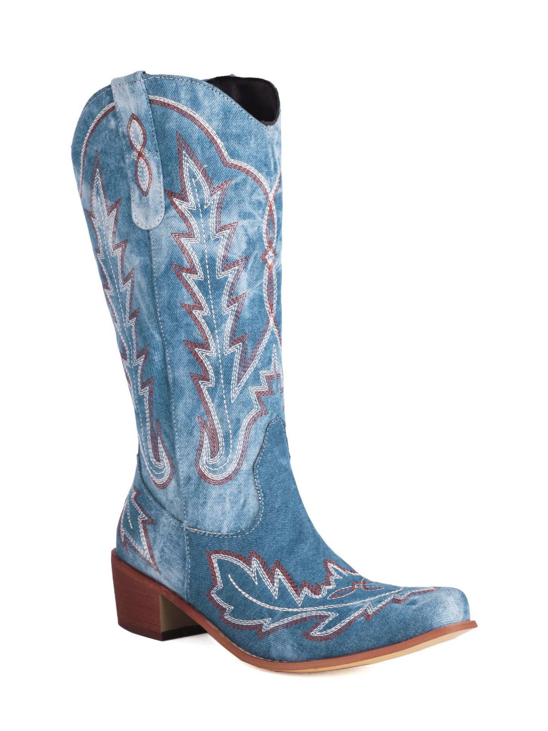 Women's Embroidered Blue Mid Calf Denim Cowboy Boots