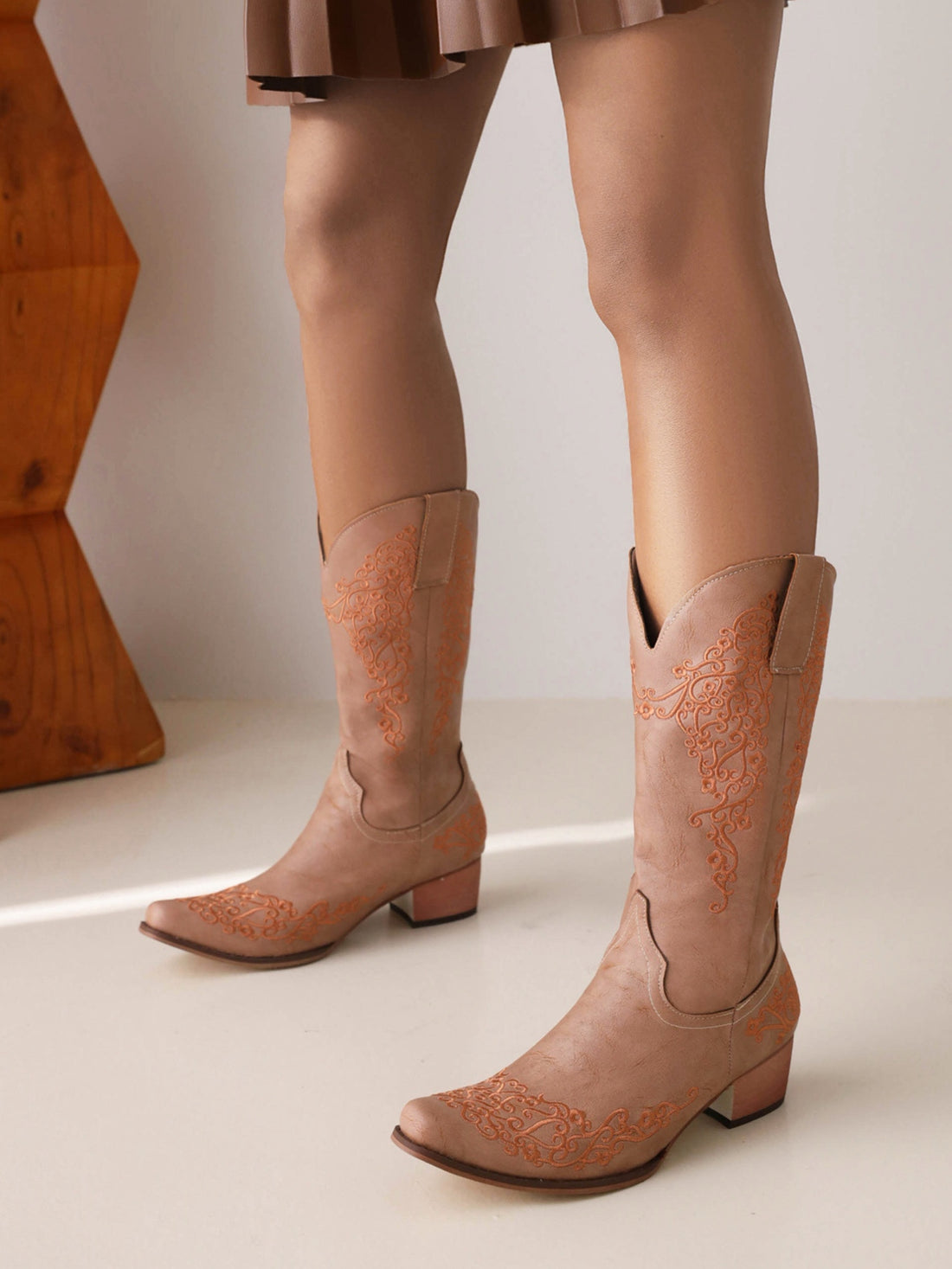 Desert Lace Mid Calf Cowgirl Boots