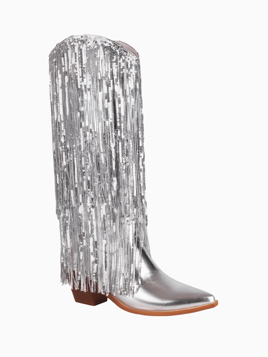 Disco Sequin Fringe Silver Cowgirl Boots