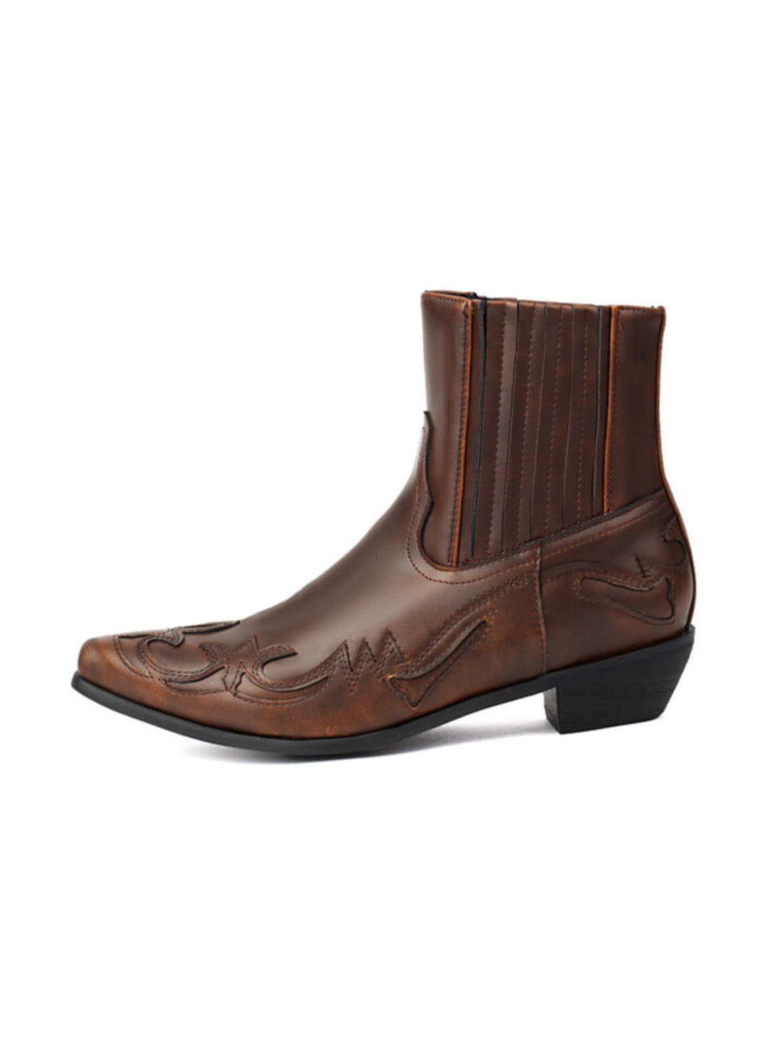 Distressed Patchwork Snip Toe Ankle Brown Western Boots for Women
