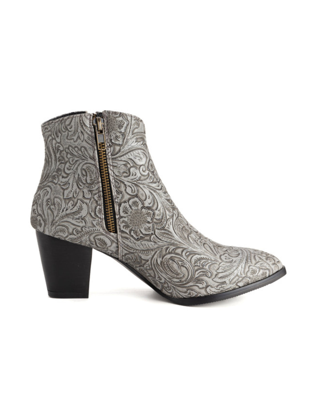 Double Zipper Floral Grey Cowboy Boots for Women