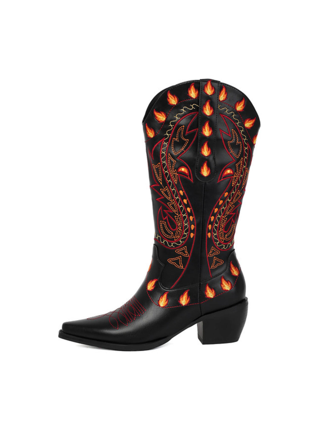 Dragon Flame Cowgirl Mid Calf Boots Black