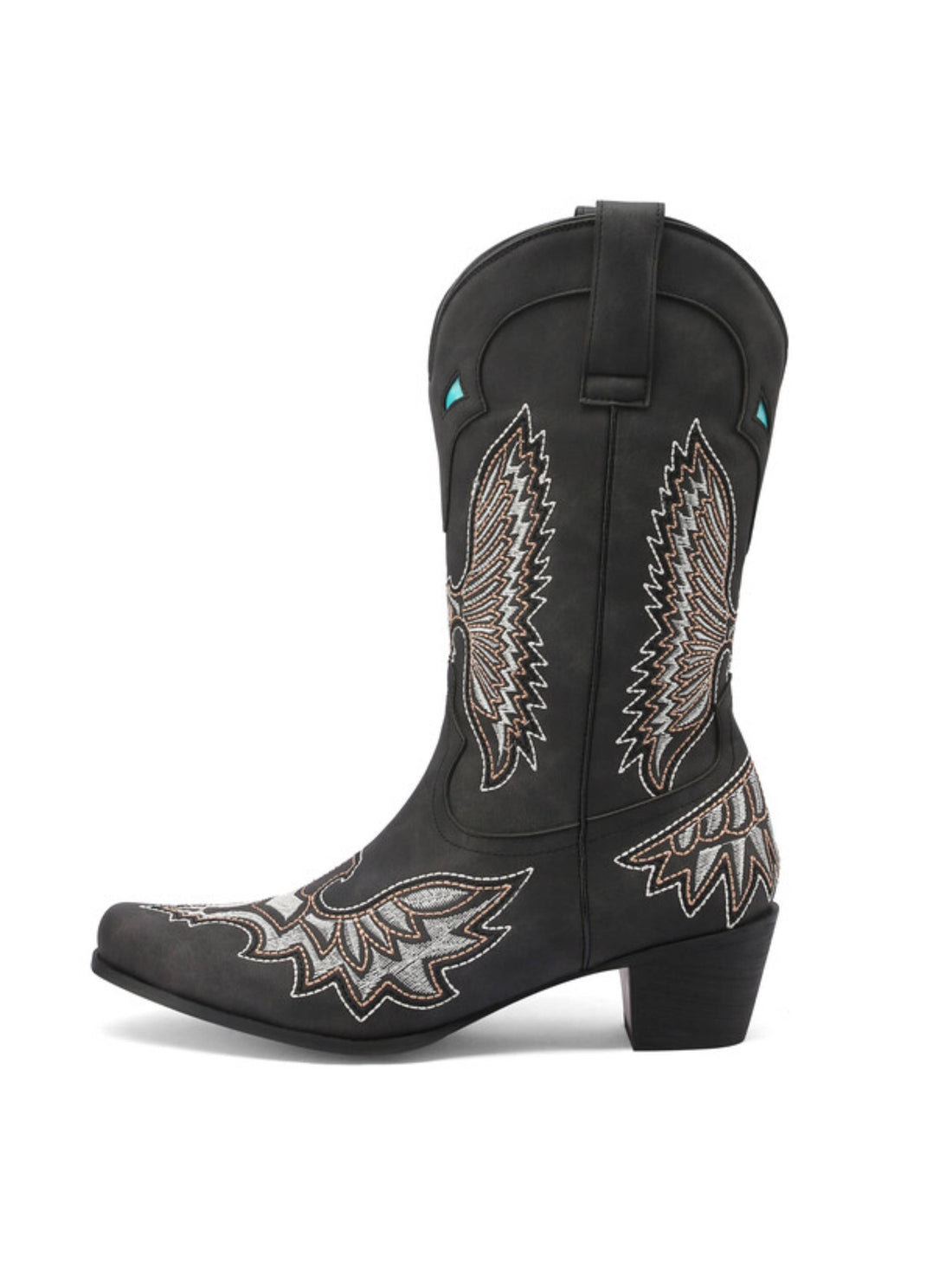 Eagle Embroidered Mid Calf Black Western Boots for Women