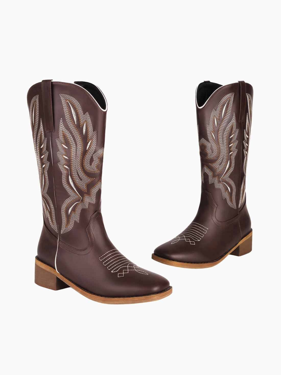 Elegant Dark Brown Embroidered Cowgirl Boots