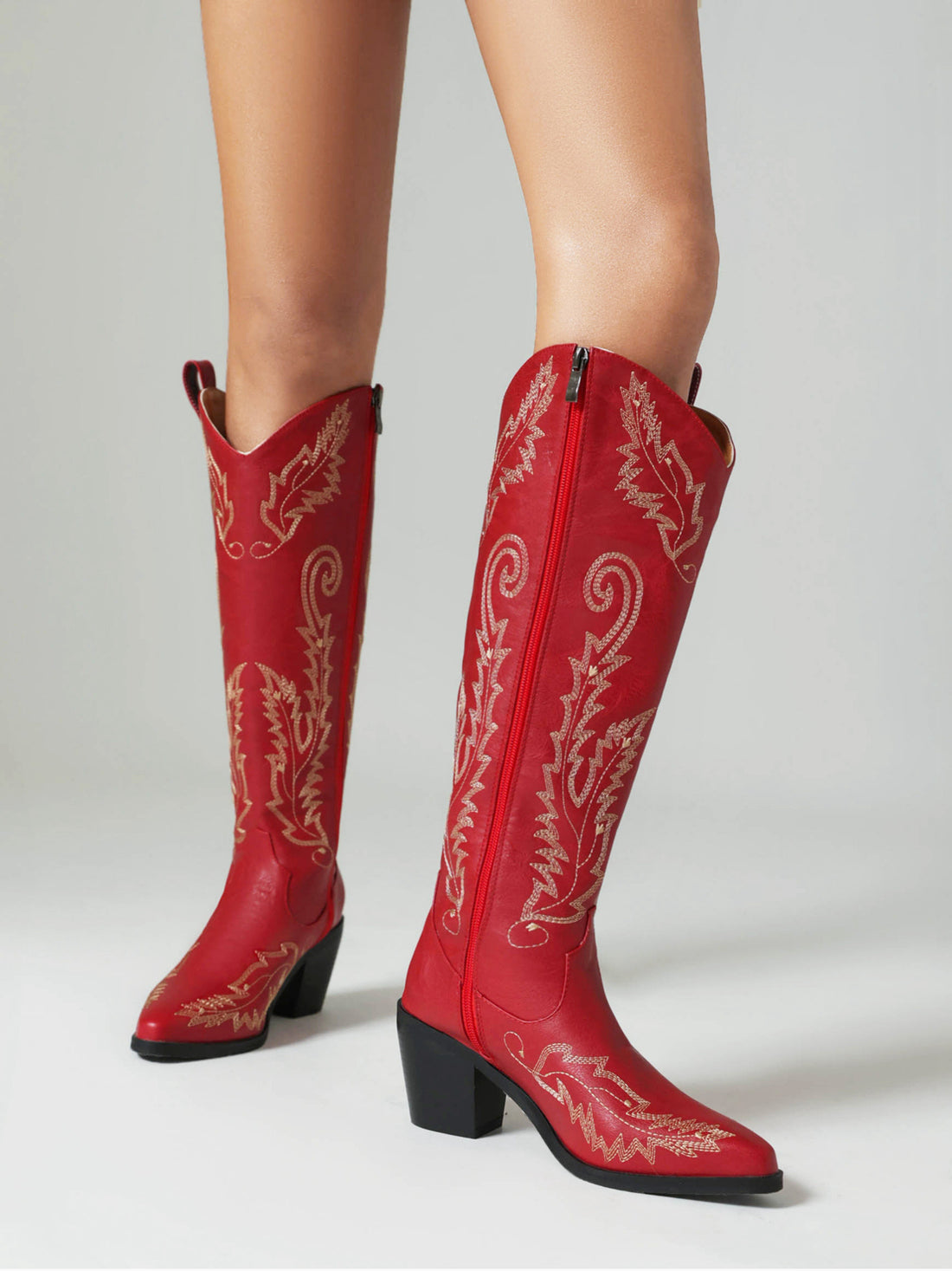 Elegant Vine Red Cowgirl Boots