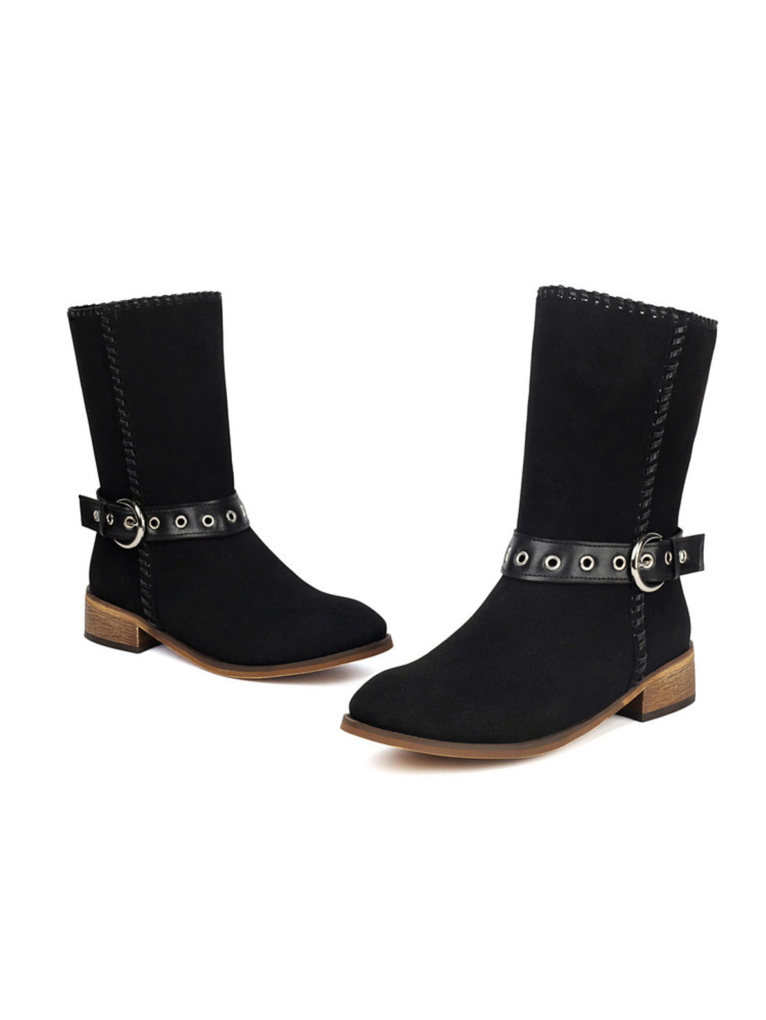 Elegant Black Western Low Heel Riding Boots for Women