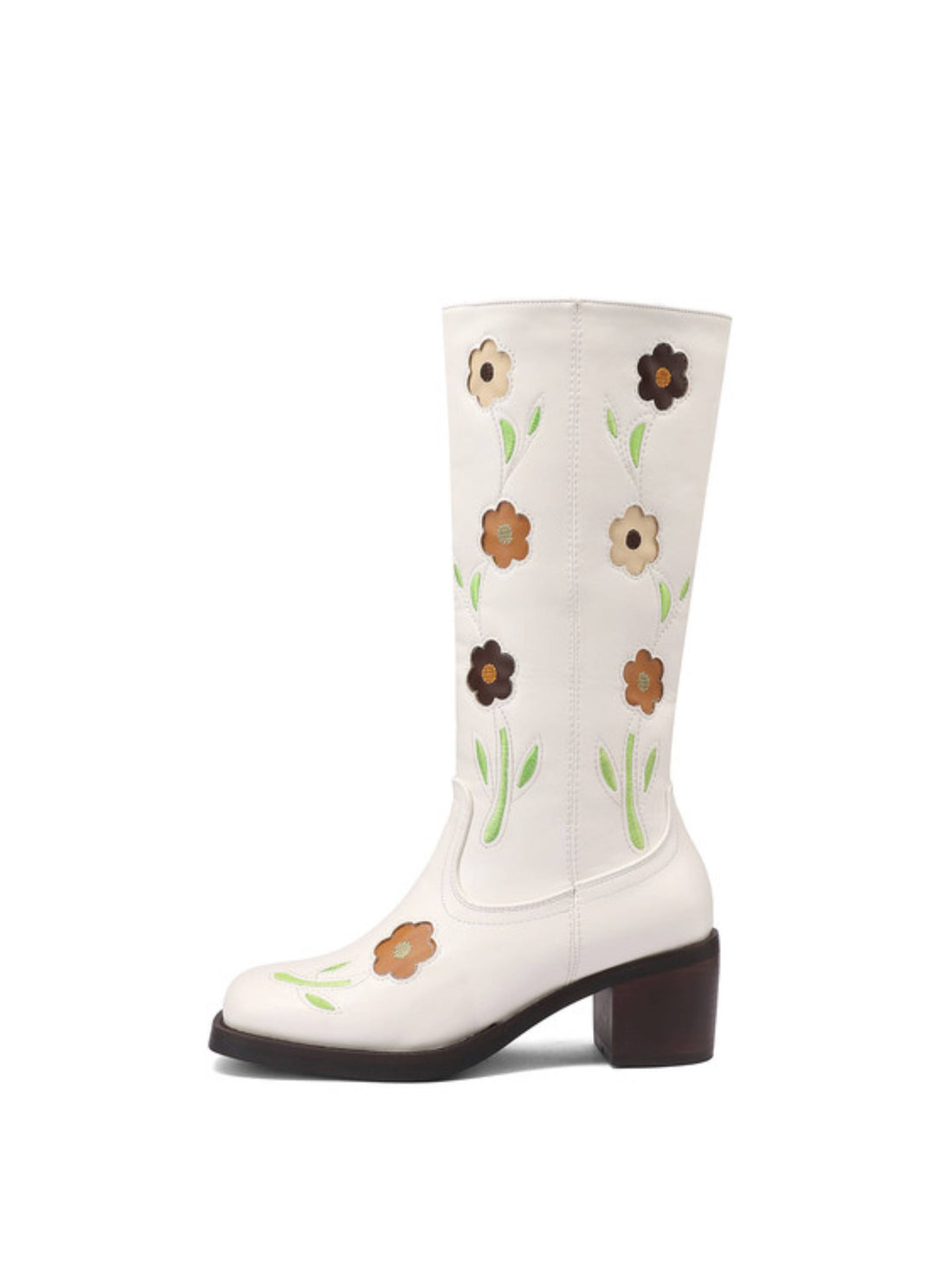 Elegant Floral Mid Calf White Cowgirl Boots