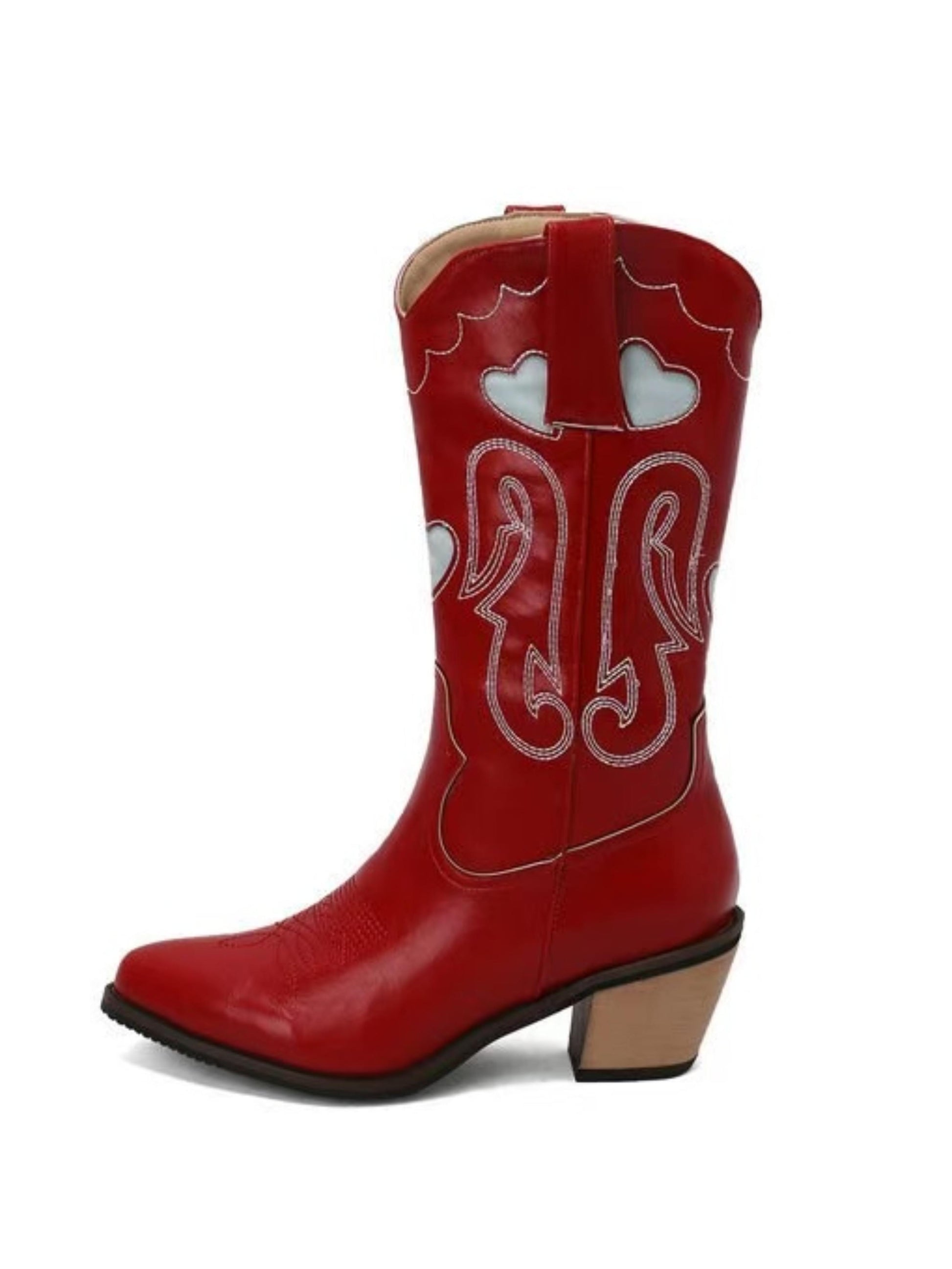 Elegant Heart Inlay Embroidered Red Cowgirl Boots – Wild Jolie