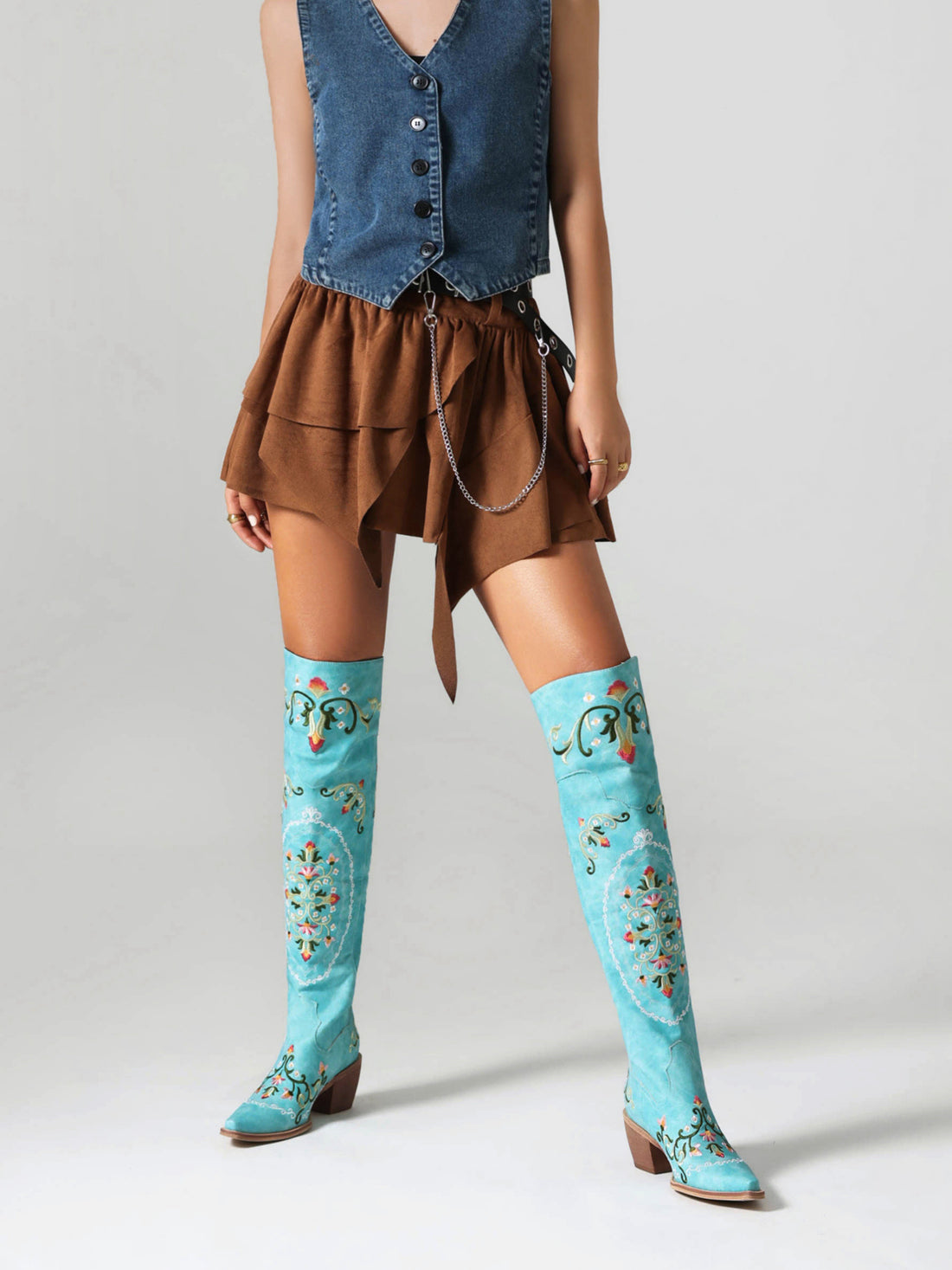 Embroidered Garden Tall Blue Cowgirl Boots