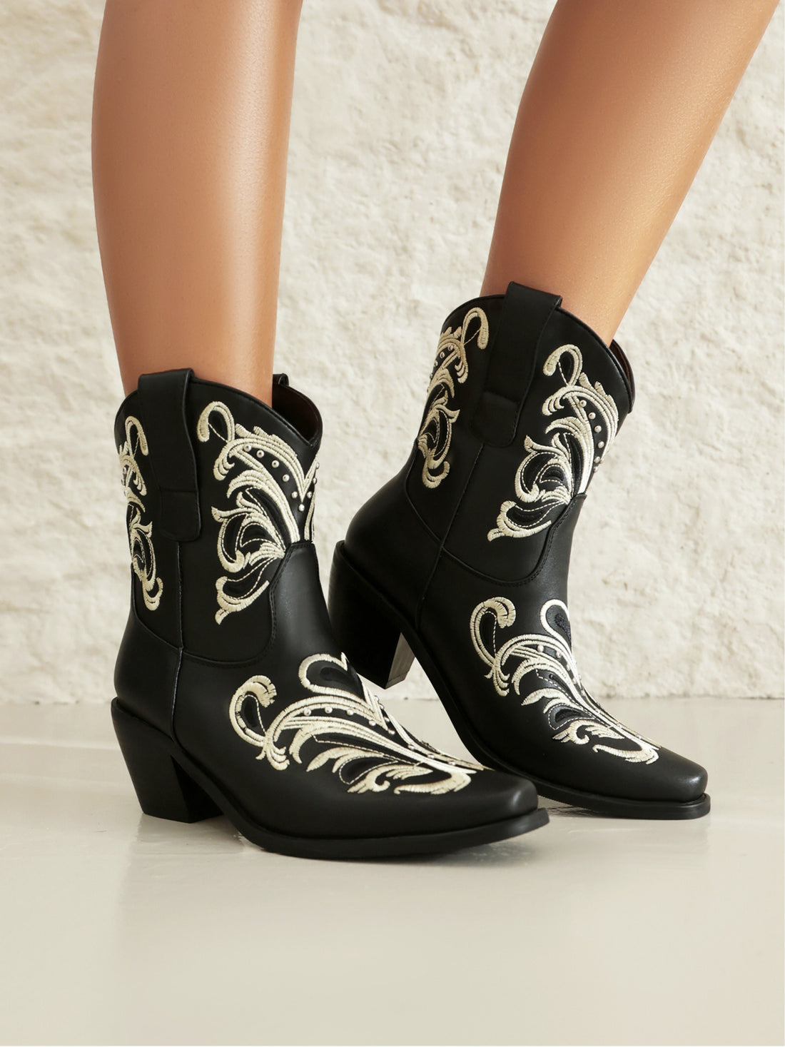 Enchanting Black Embroidered Cowgirl Boots