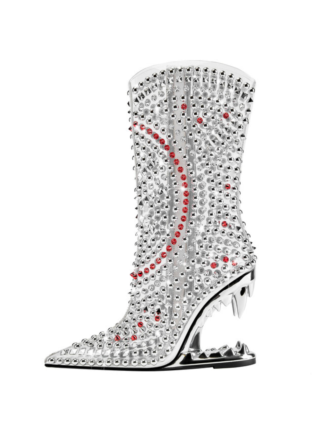 Fashion Teeth Heel Silver Rivets Transparent Cowgirl Boots