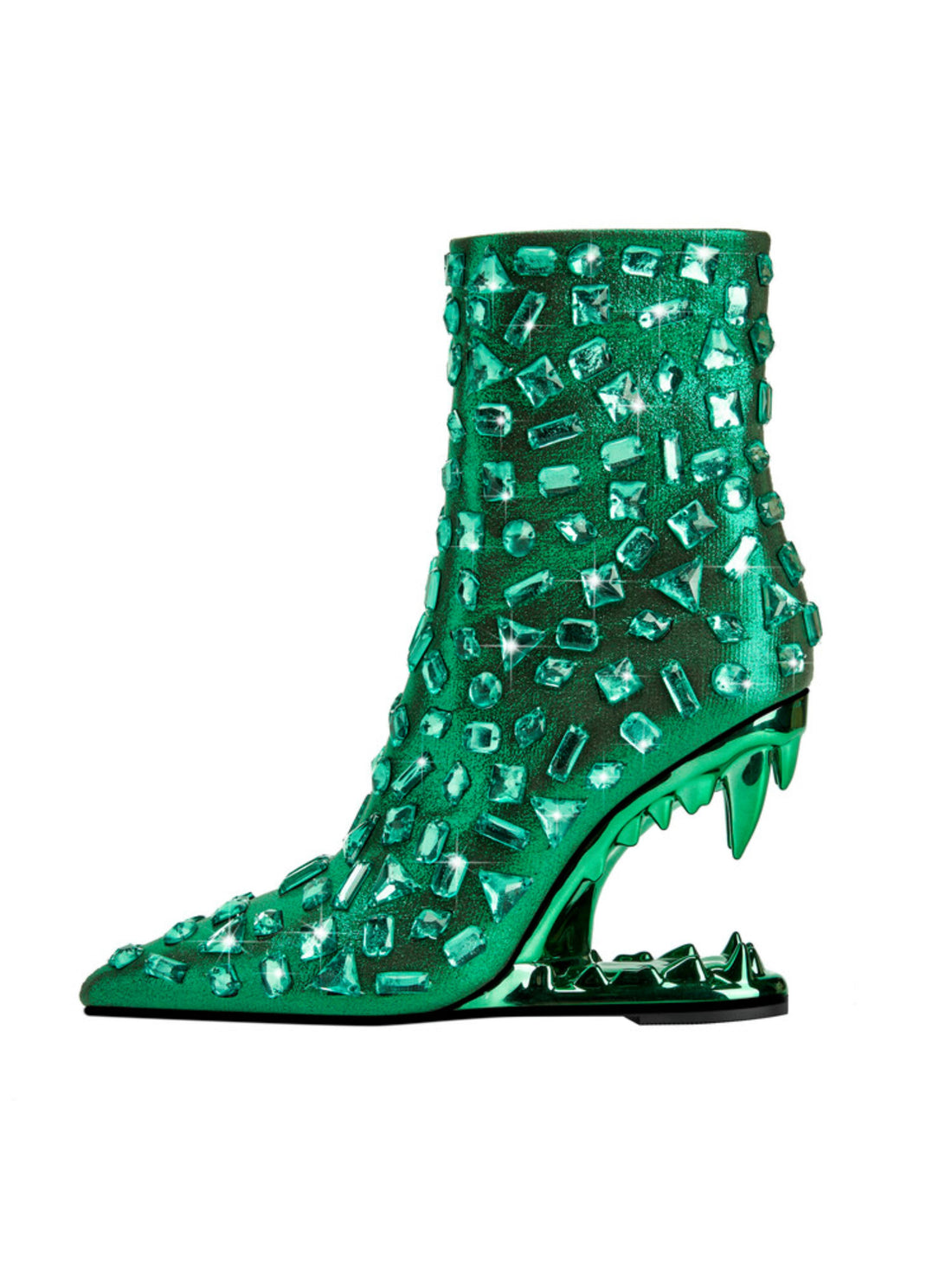 Fashion Teeth Wedge Heel Green Rhinestone Cowboy Boots for Women