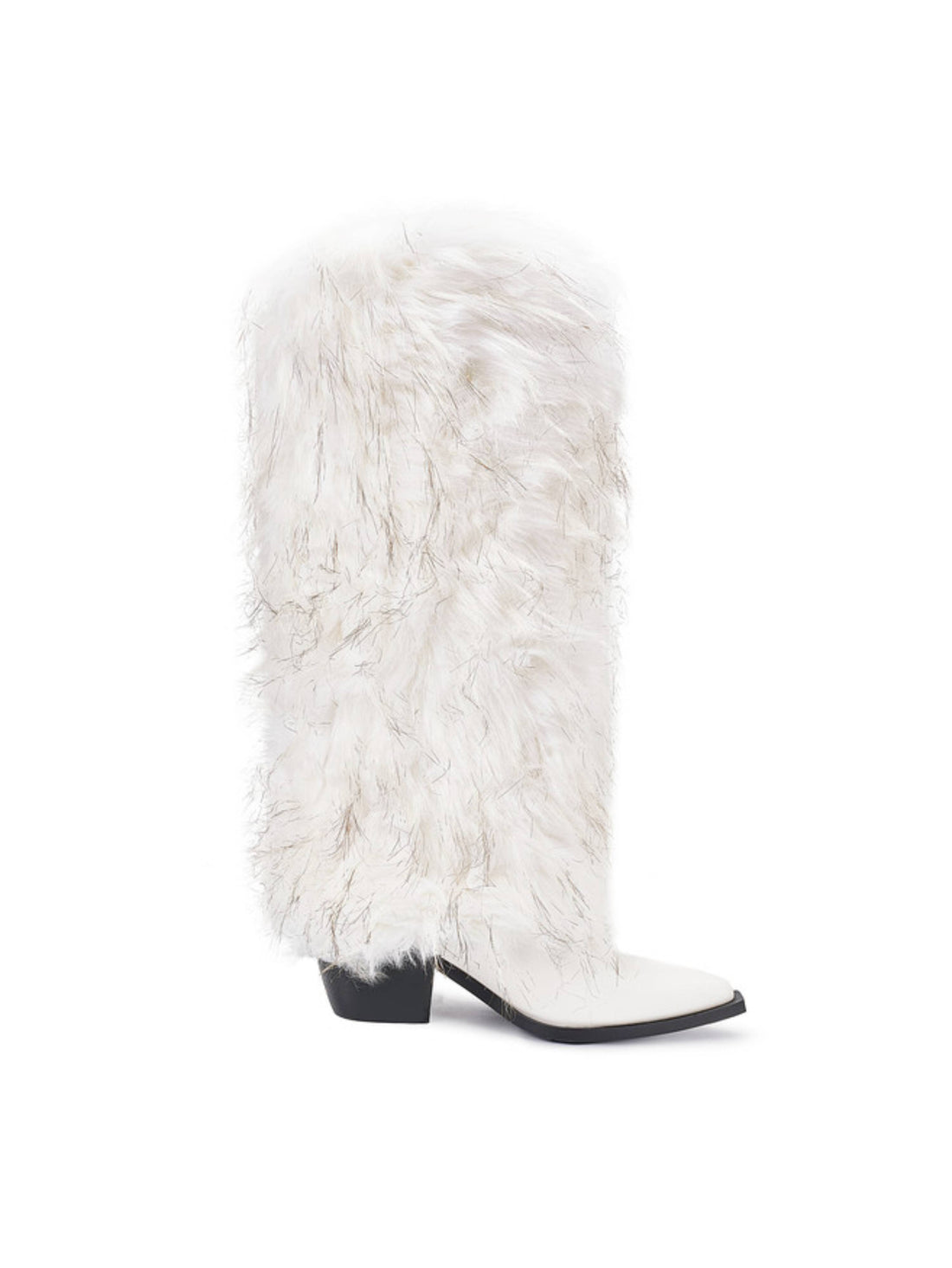 Fashion Winter Long Cowgirl White Fur Boots Women