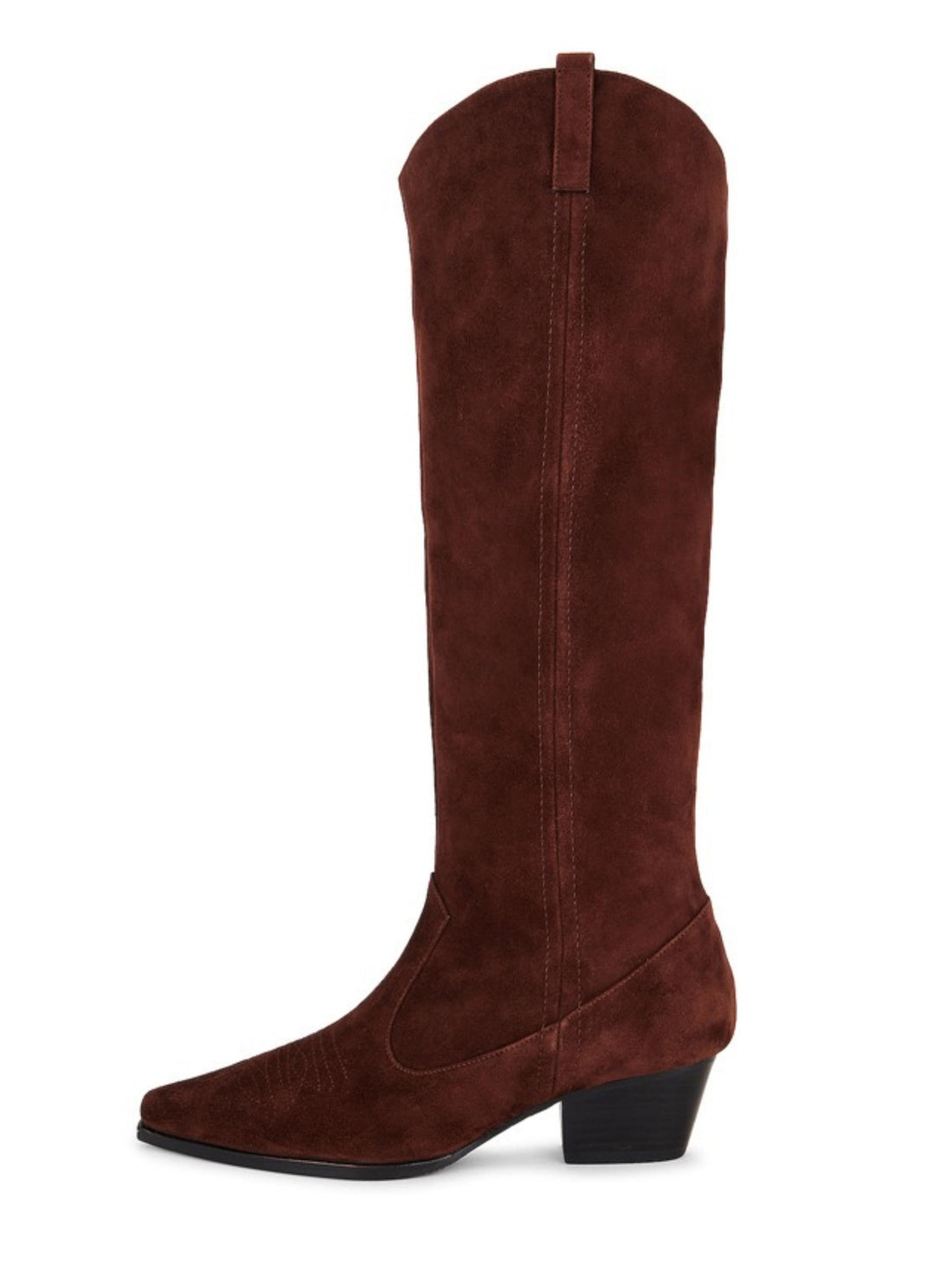 Faux Suede Pointed Toe Dark Brown Tall Cowgirl Boots