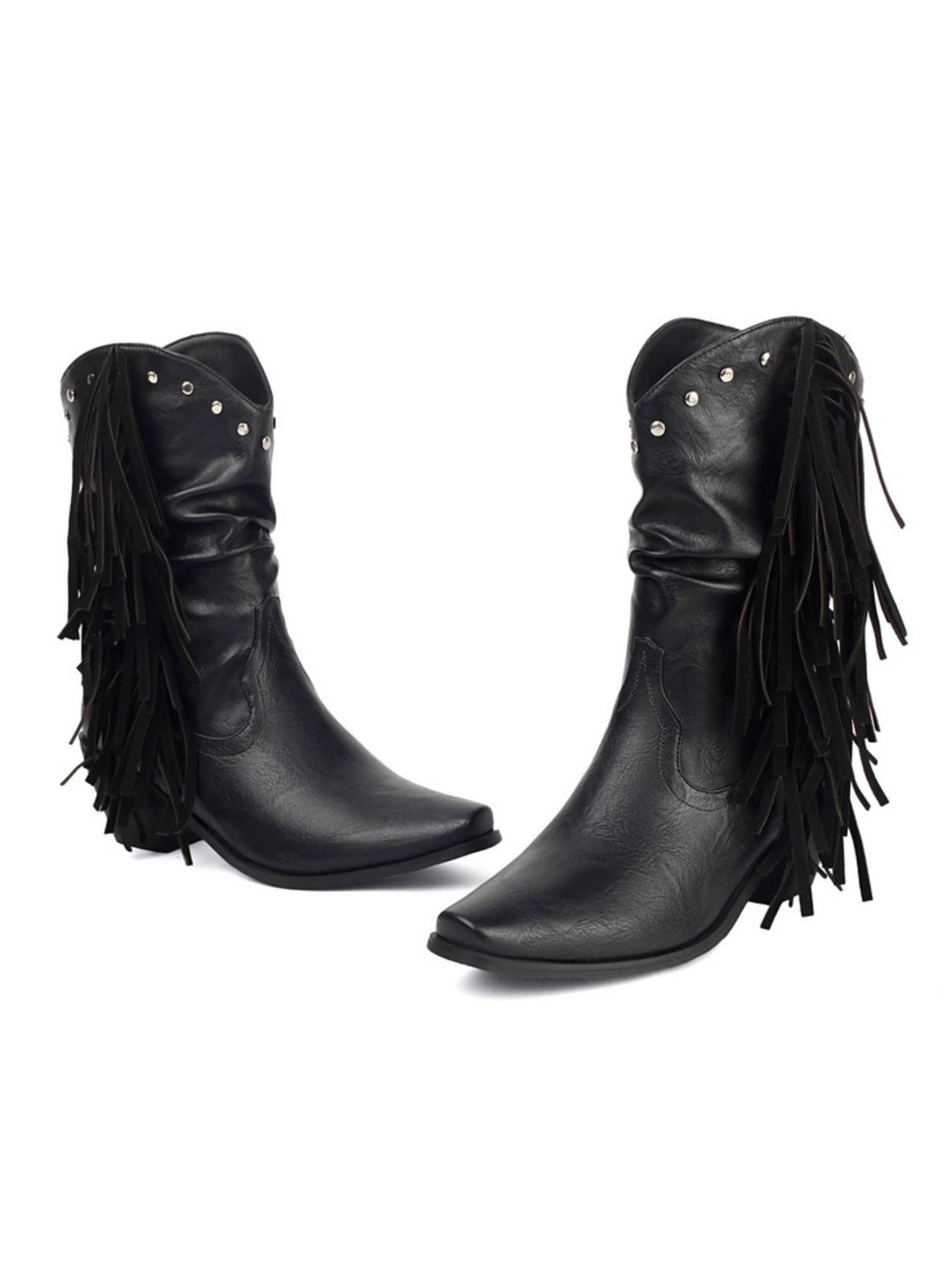 Festival Black Cowboy Boots with Studs Slouch Mid Calf