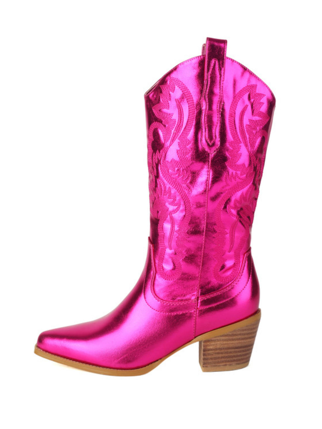 Festival-Ready Metallic Hot Pink Embroidered Mid Calf Cowgirl Boots