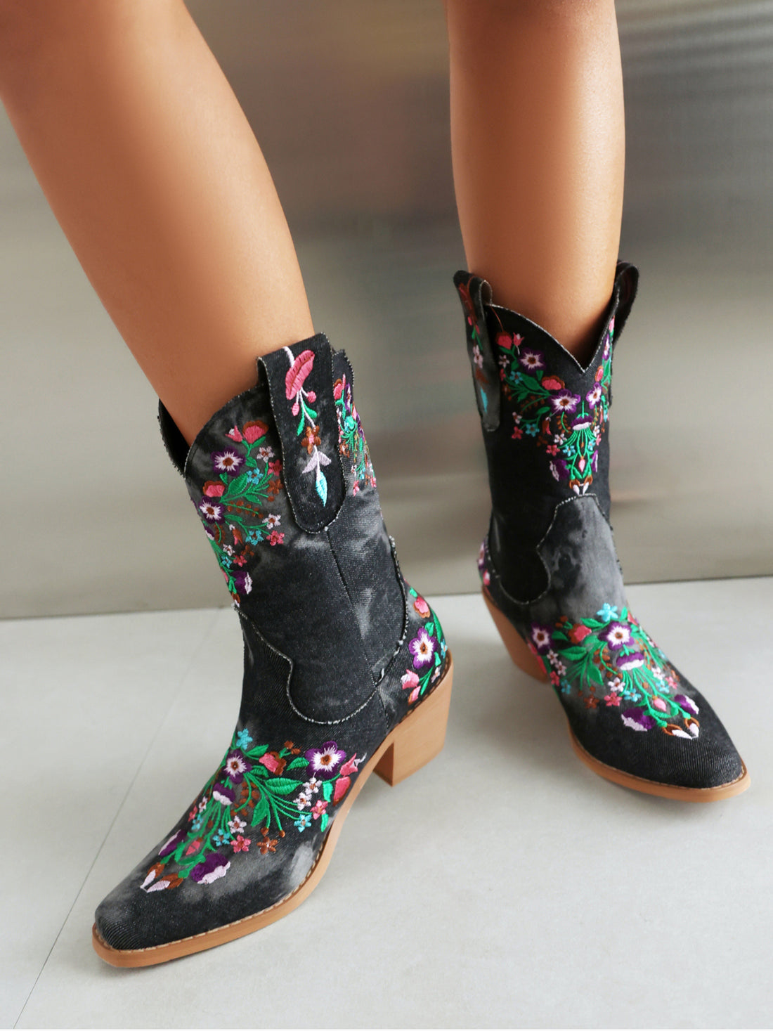 Floral Garden Black Cowgirl Boots