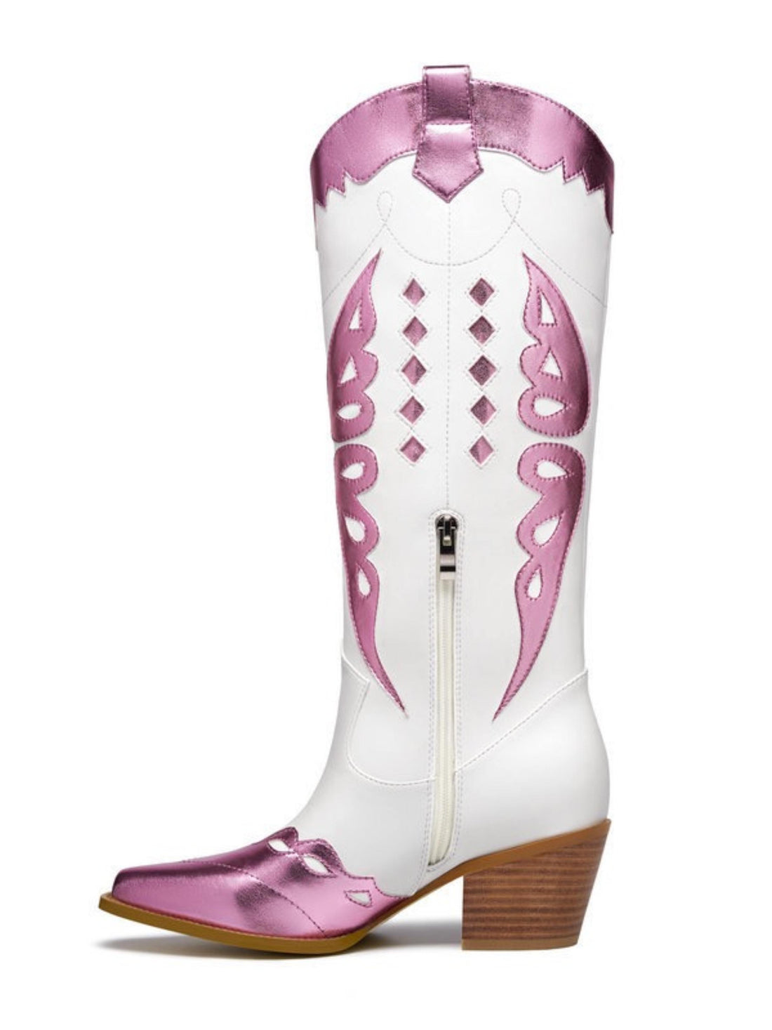 Flutter Pink Butterfly Wing White Snip Toe Cowgirl Boots
