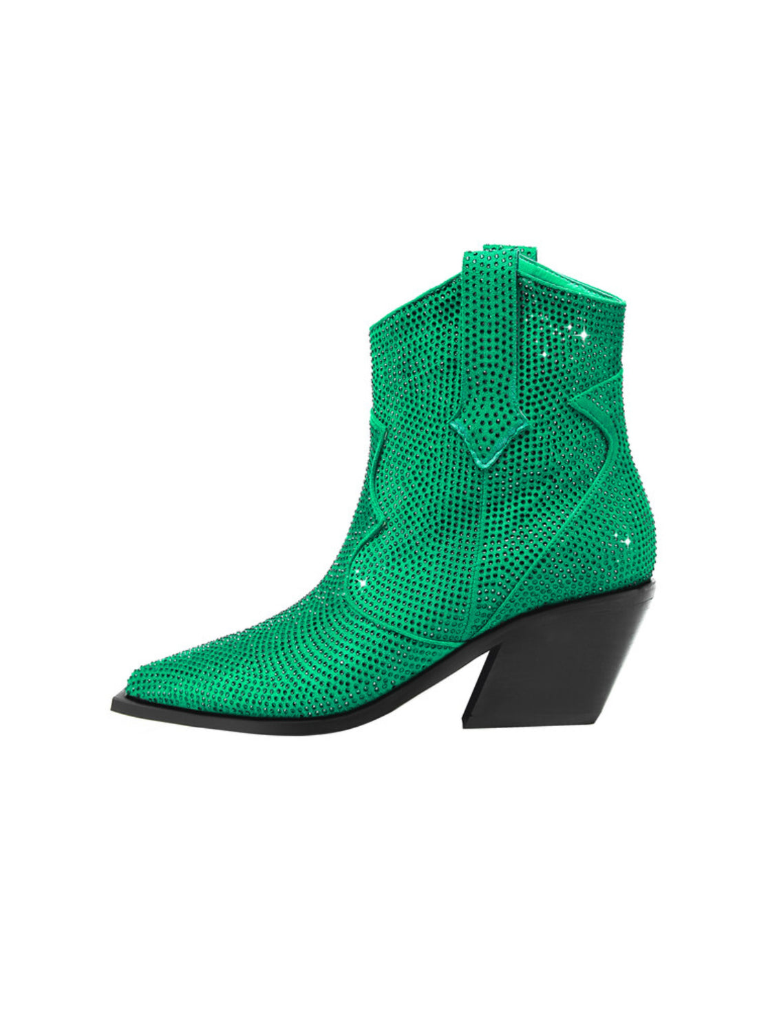 Full Rhinestone Emerald Green Ankle Cowgirl Boots Snip Toe