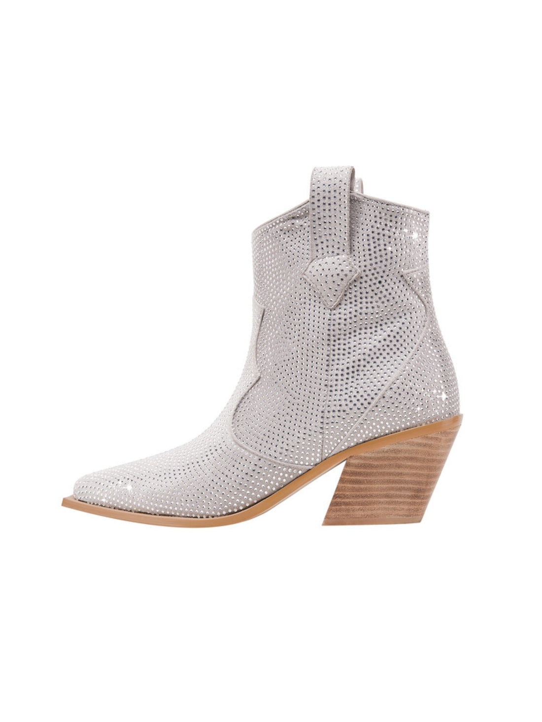Full Rhinestone Snip Toe Short Silver Cowgirl Boots