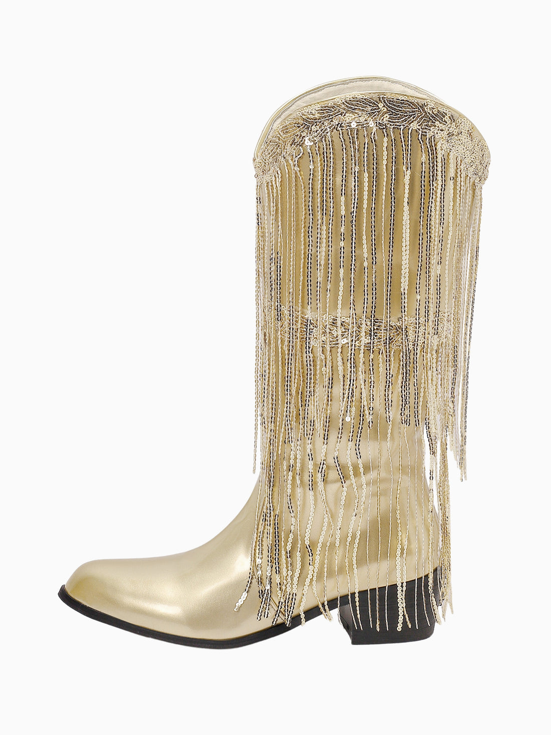 Glamorous Cascading Fringe Gold Cowgirl Boots