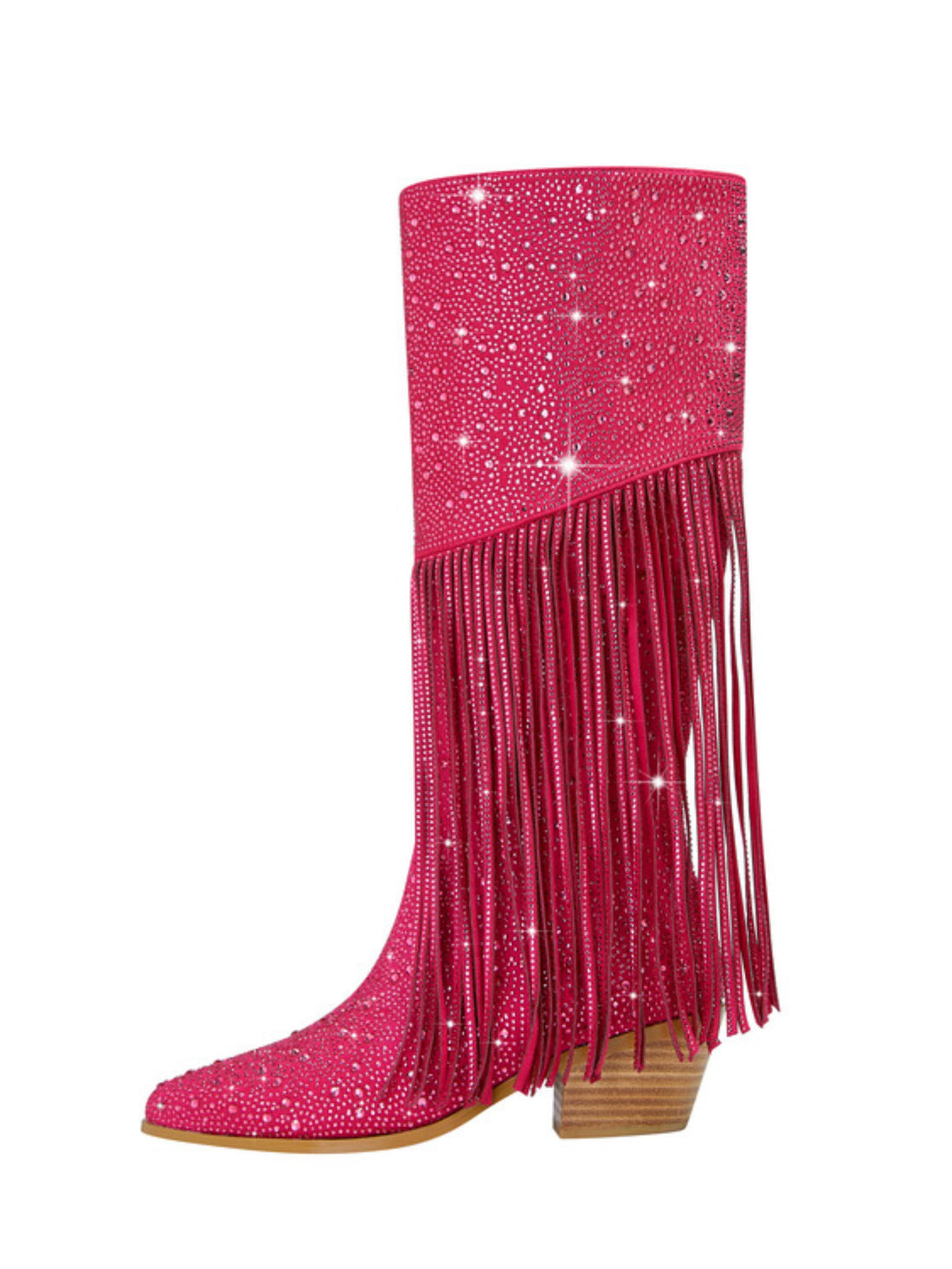 Glitter Full Rhinestone Hot Pink Cowgirl Boots with Fringe