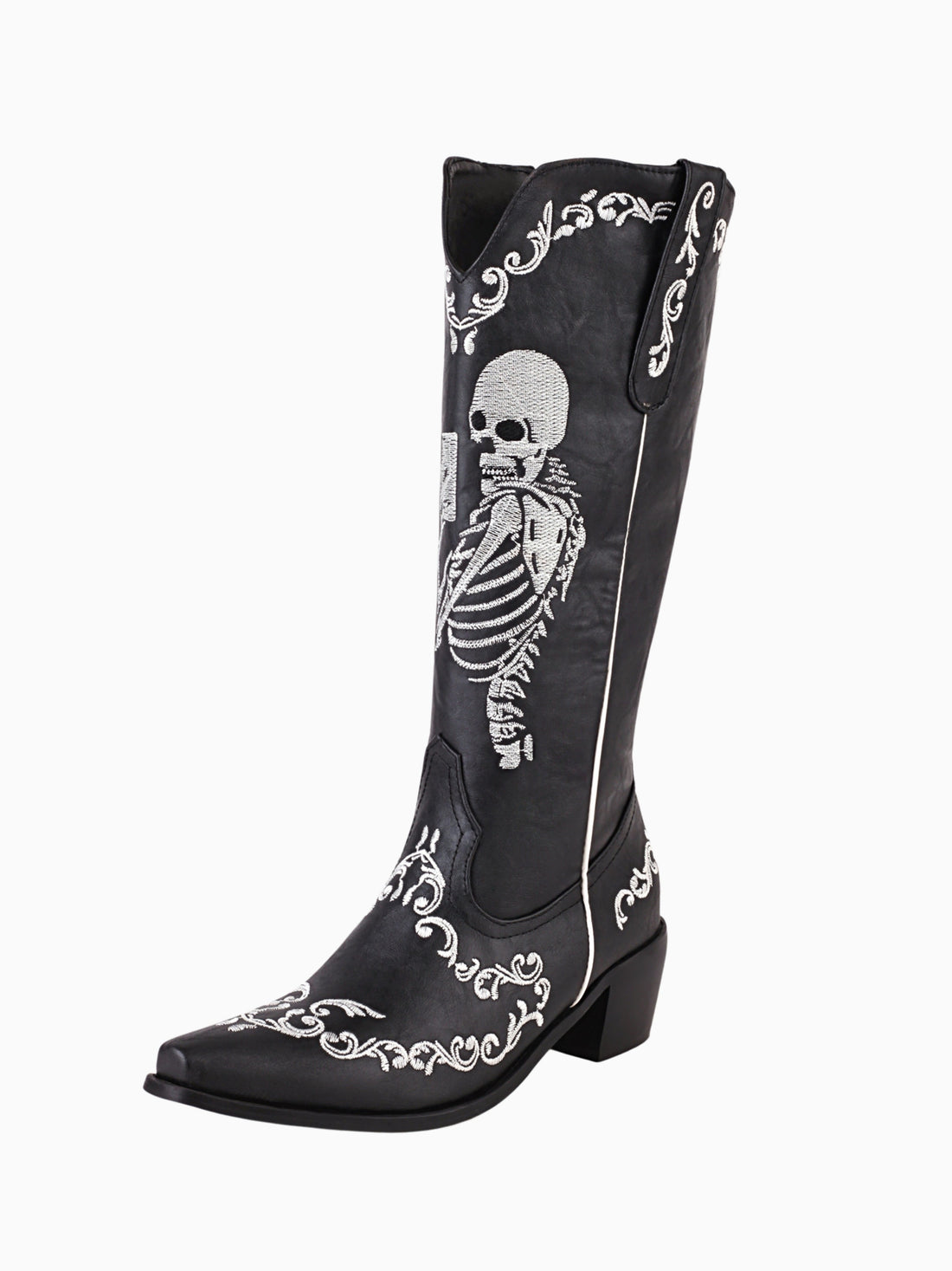 Skeleton Embroidered Black Cowgirl Boots for Halloween