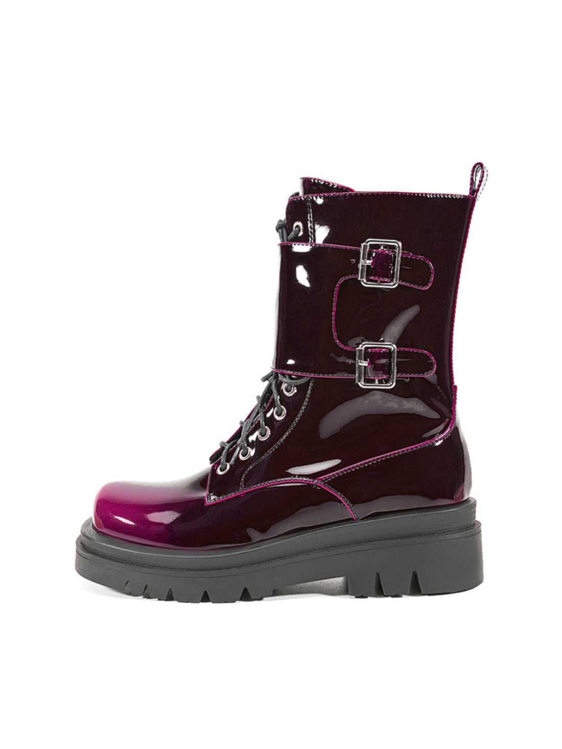 Gradient Purple Chunky Heel Buckled Combat Boots for Women