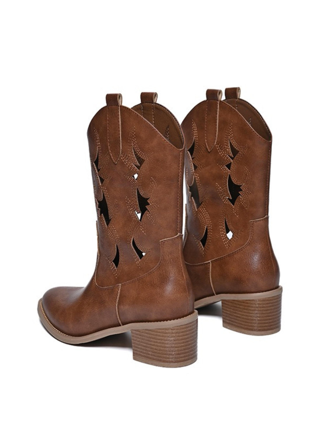 Hollow-Out Short Brown Leather Cowgirl Boots