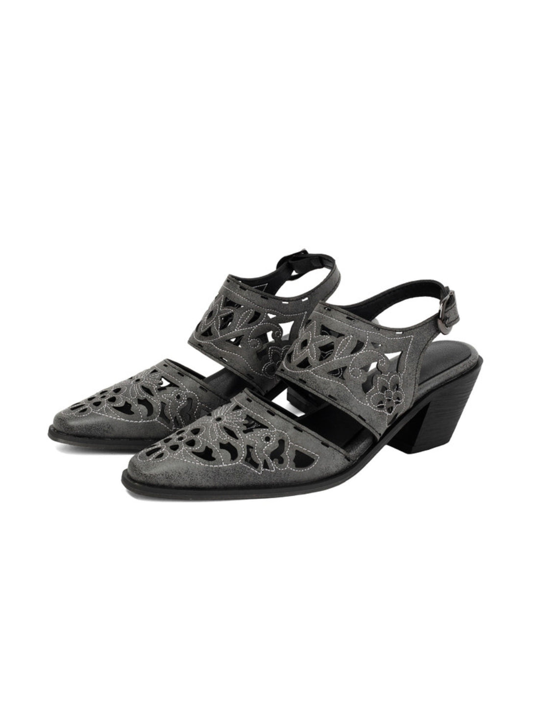 Black Hollow-Out Slingback Summer Cowboy Boots for Women